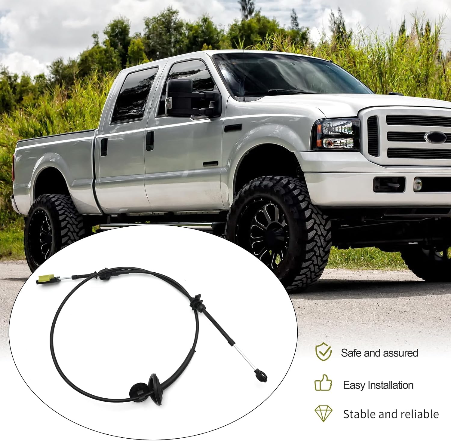 XC3Z-7E395-CA Automatic Transmission Shift Cable, Replacement for Ford Series 250 350 450 550 1999-2004 Super Duty Excursion 5.4L 6.0L 7.3L V8 Diesel, Replaces XC3Z7E395CA