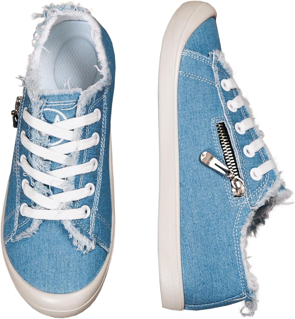 Women's Canvas Sneakers with Arch Support, Side Zipper Detail, Black and White, Distressed Style