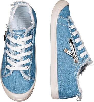 Womens Canvas Sneakers with Arch Support, Side Zipper Detail, Black and White, Distressed Style
