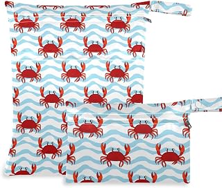 Wet Dry Bags for Cloth Diaper 2 Pack -（Red Crabs） | Waterproof Yoga Gym Bag for Swimsuit Wet Clothes Baby Items