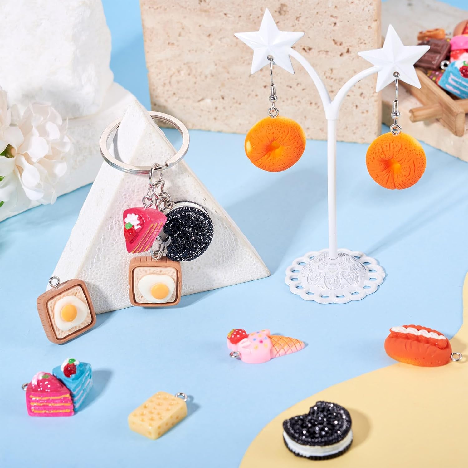 Cheriswelry 32Pcs Resin Imitation Food Charms Ice Cream Bread Cake Pendants Cute Dessert Hang Ornaments 13-27mm for Keychain Necklace Earring Accessory Jewelry Making - Image 3