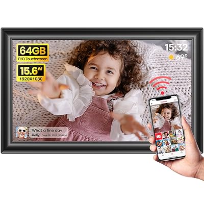 64GB 15.6" Frameo Digital Picture Frame WiFi, Large Electronic Photo Frames 1920 x 1080 IPS FHD Touch Screen, Send Photos from Your Phone from Anywhere, Best Gifts for Parents and Grandparents