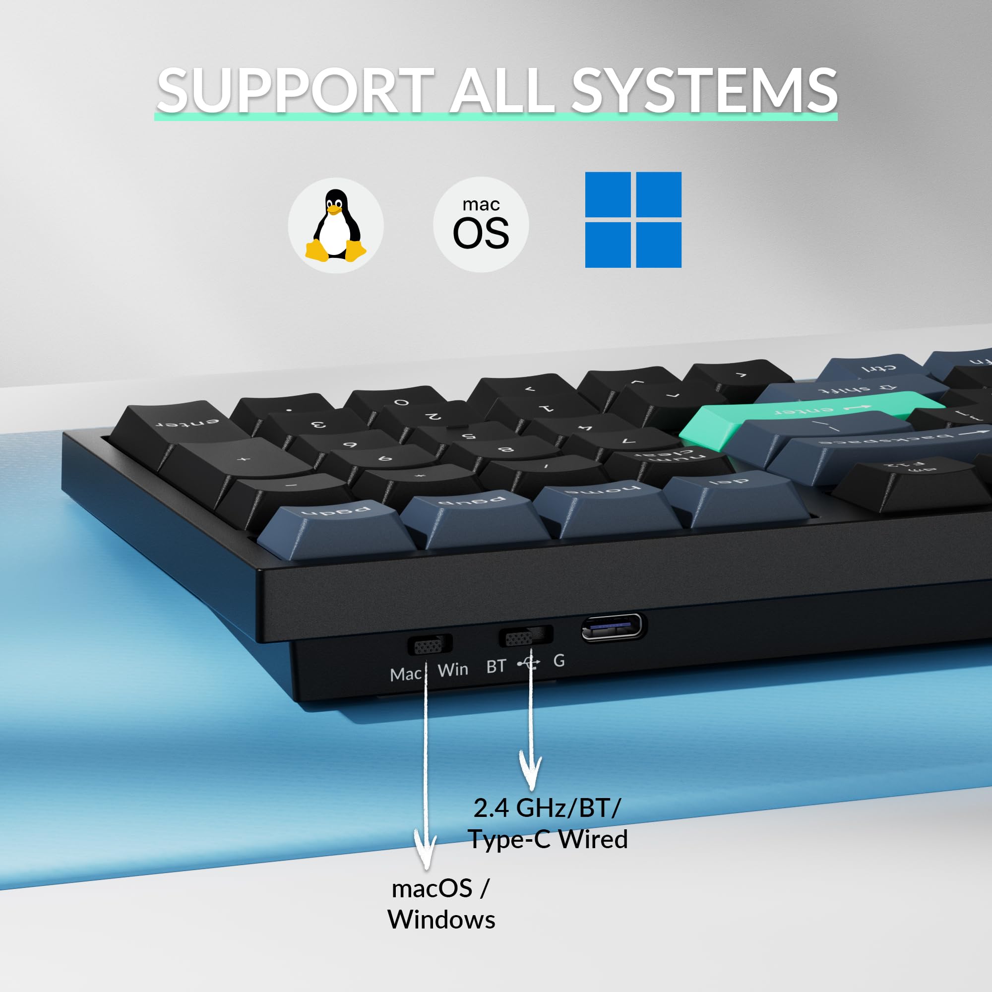 Keychron Tastiera wireless B35, 2,4 GHz/Bluetooth, layout 96%, tastiera con tastierino numerico, silenzioso, supporto per la digitazione silenziosa, angolo ergonomico, compatibile con Mac Windows