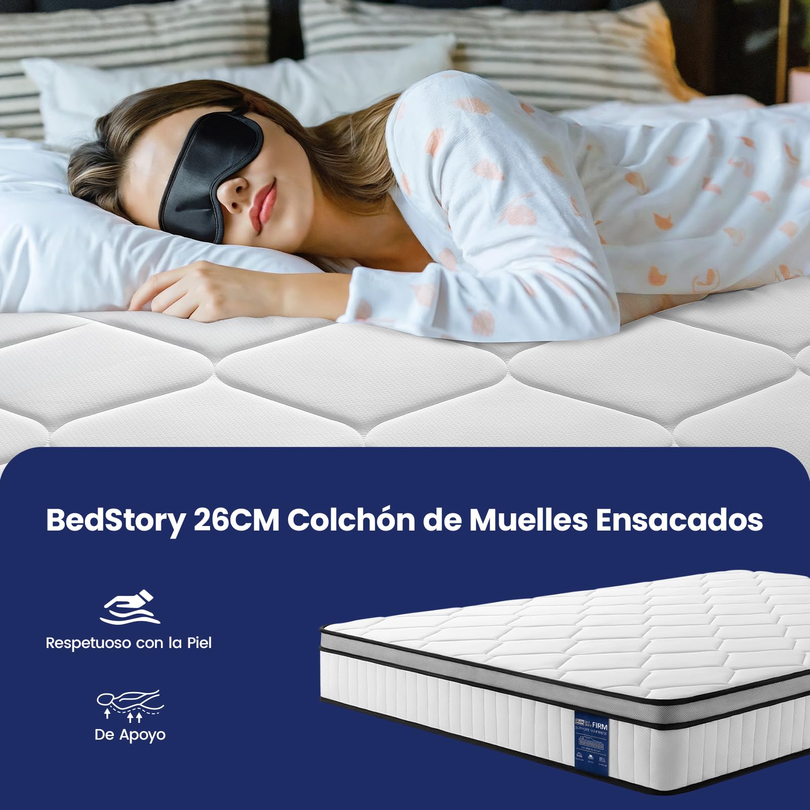 BedStory Colchón Híbrido 150x200 cm Matrimonio, Muelles Ensacados, Altura 26 cm, Ergonomico + Alta Transpirabilidad