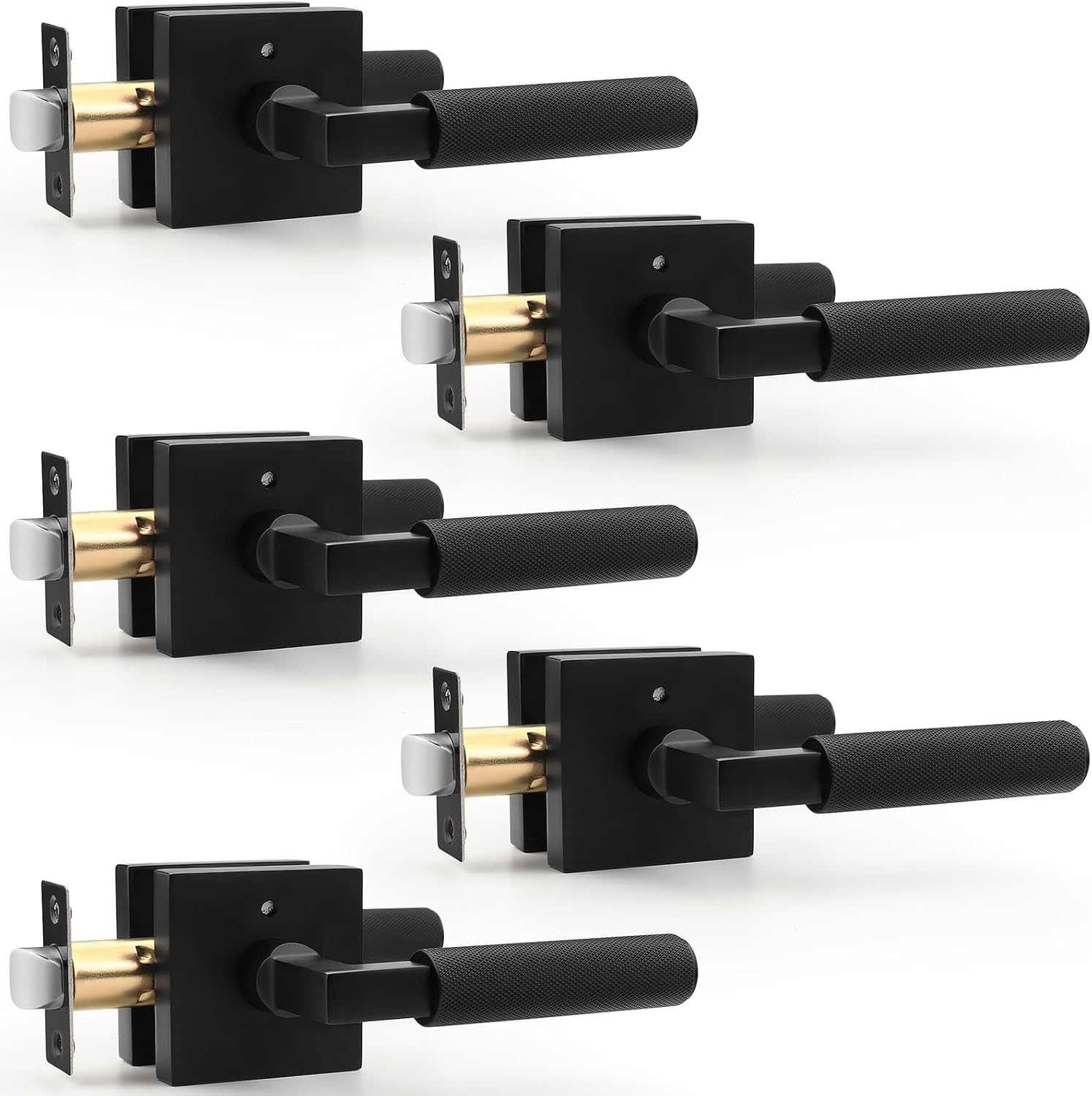 Probrico Matte Black Privacy Door Handles,Heavy Duty Interior Door levers for Bed and Bath,Reversible Keyless Square Handle Lever,5 Pack
