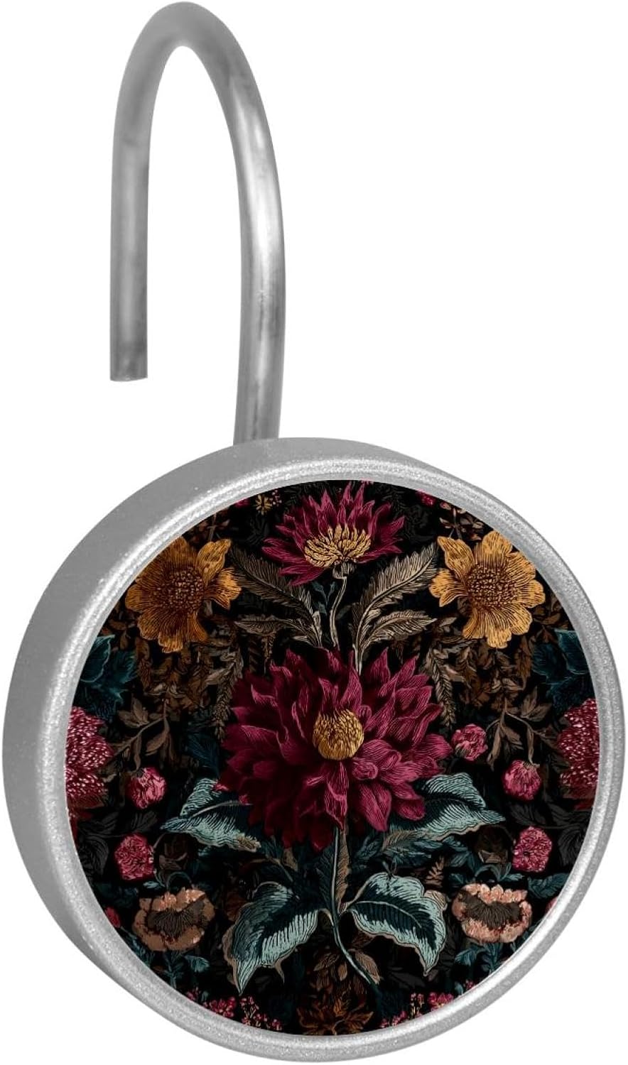 Set of 12 Bohemian Floral (1) Shower Curtain Hooks, Stainless Steel Shower Hangers for Bathroom, Rustproof Decorative Shower Rings for Bedroom Living Room Shower Curtain Rod
