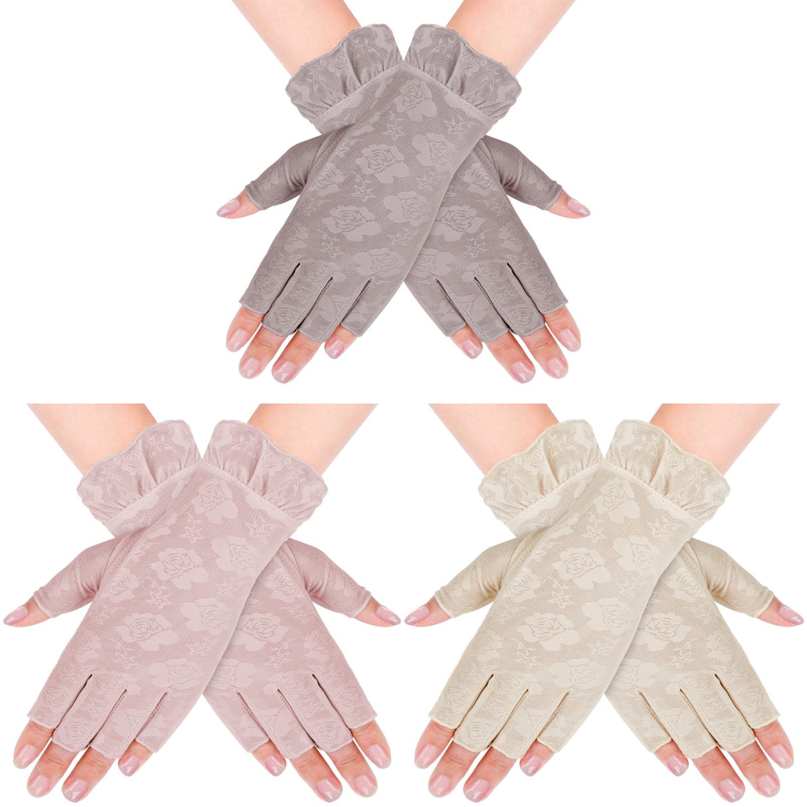 ONESING 3-4 Pairs Sun Gloves for Women UV Protection Driving Gloves Non Slip Summer Sun Protection Gloves for Women Outdoor