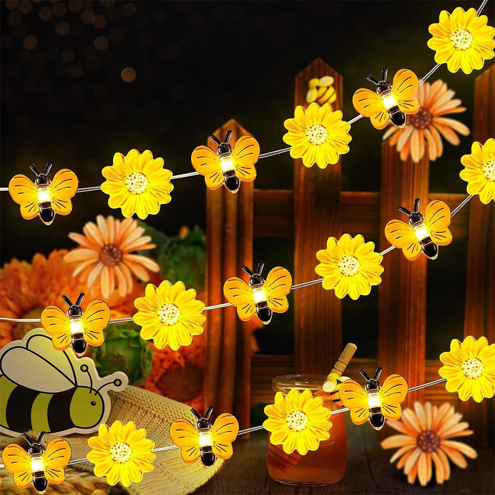 FANSU Outdoor Solar Garden Lights, Fairy Lights Solar Powered Waterproof, 8 Modes Lighting, Decorative Lighting for Garden Party Wedding Festival Home (Daisy,4m 20LED)