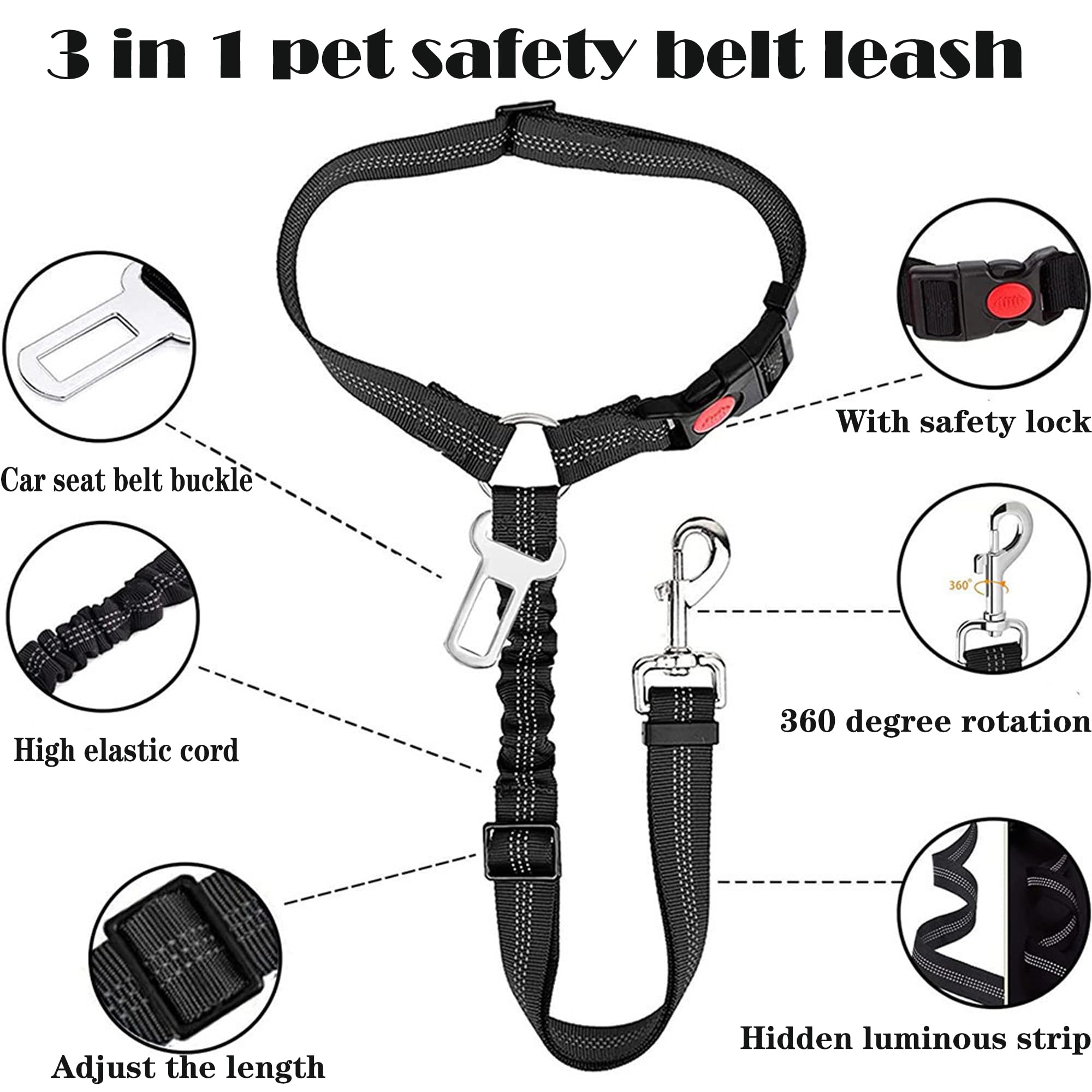 3 en 1 Ceinture de sécurité Chien Voiture,Iaisse de Course pour Chiens,Réglable en Ceinture Chien Absorbe Les Chocs élastique,Empêche la Conduite perturbée,Assure la sécurité