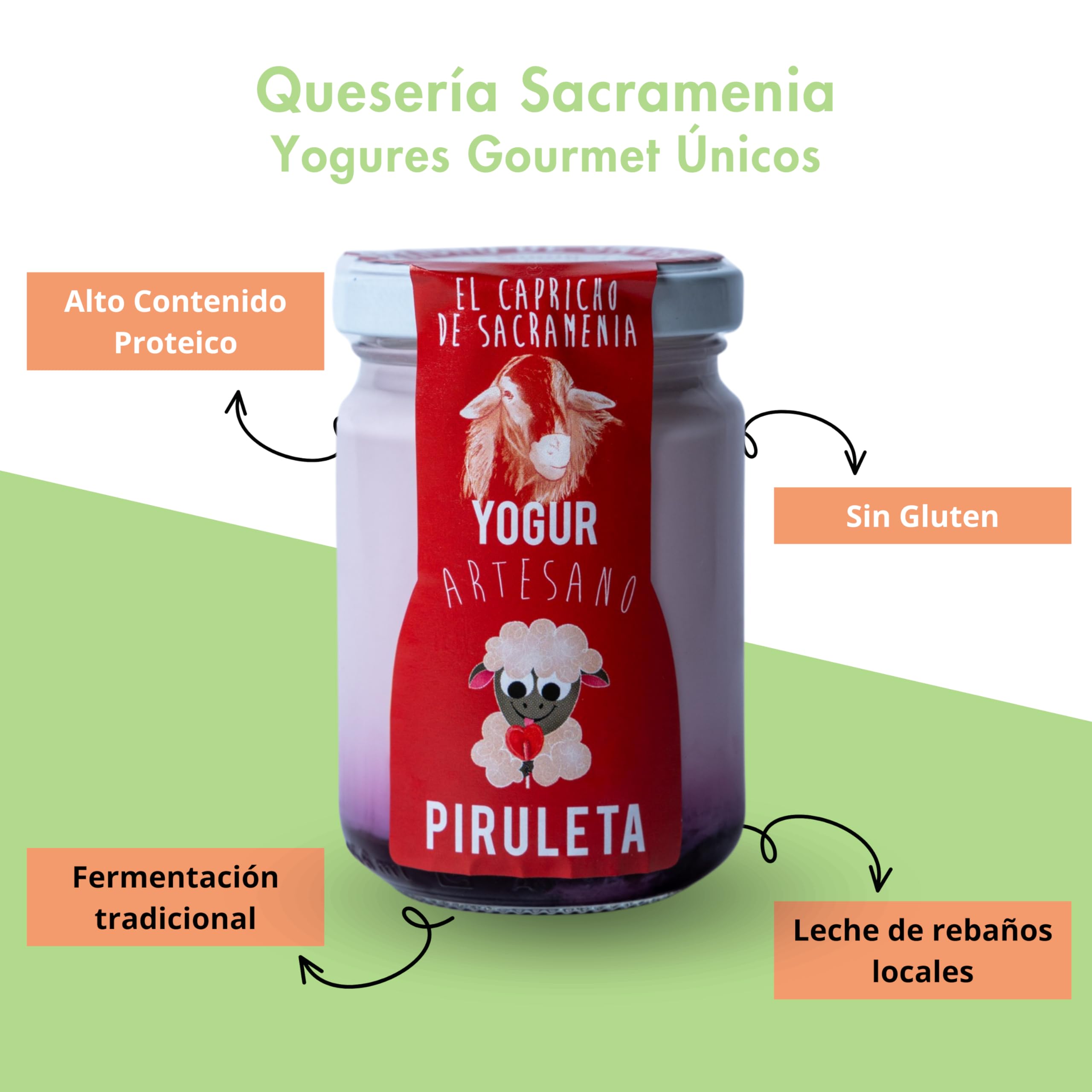 El Capricho de Sacramenia | Pack Piruleta | 20 Yogures Artesanos Leche de Oveja y preparado natural de Piruleta | Cremoso, Natural Saludable | Preparados Gourmet | Sin Gluten | Sabor Único Original