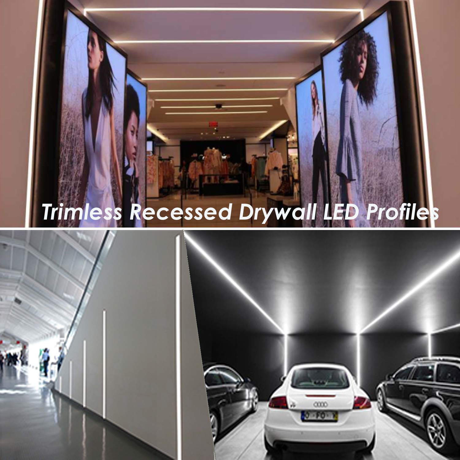 Tynkowo-aluminiowy kanał LED bez trymera do zabudowy, 6 sztuk 1 m z kołnierzem do taśmy LED, płyty gipsowo-kartonowe LED aluminiowy profil z dyfuzorem zaciskowym i zaślepkami końcowymi