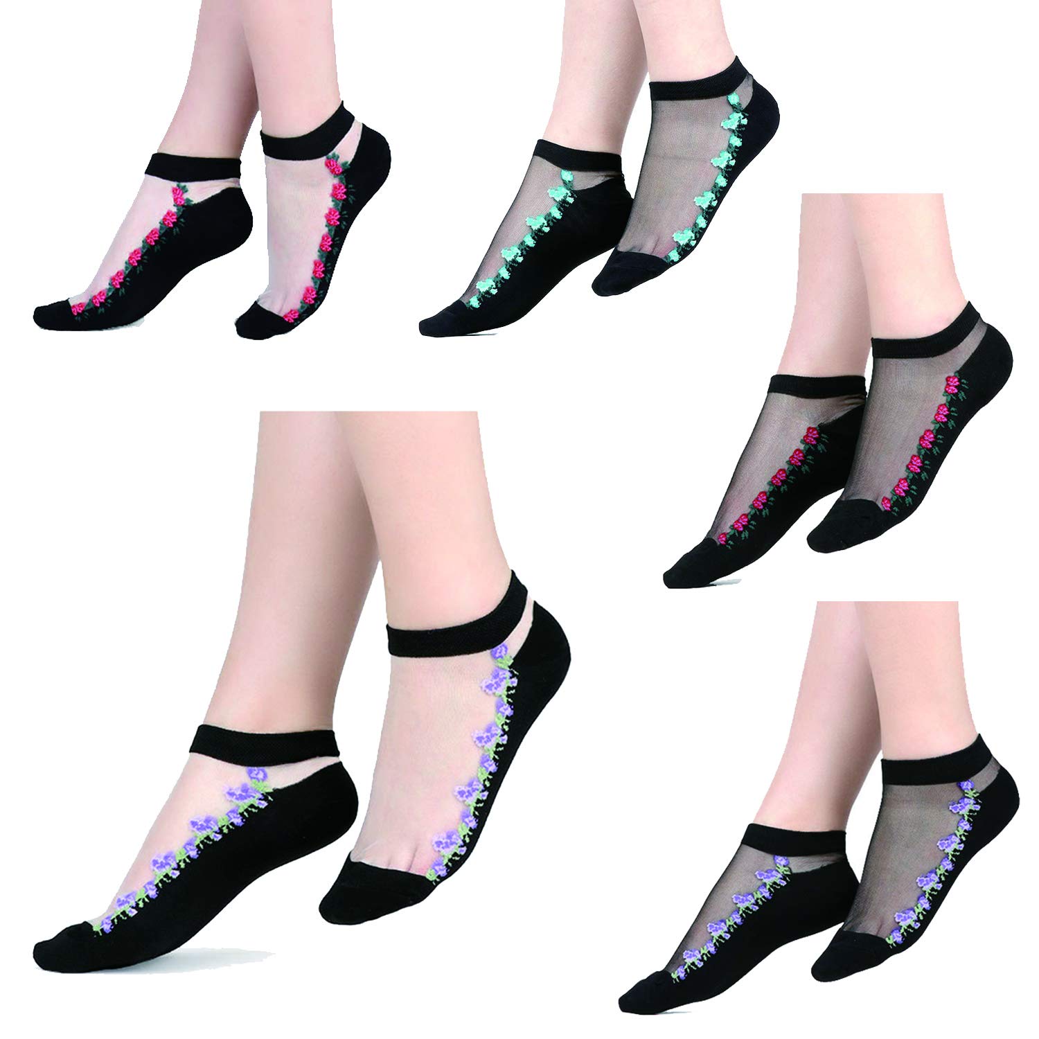 Benefeet Sox Womens Girls Sheer Socks Lace Mesh Ankle Socks Transparent See Through Short Sock Ultra Thin Nylon Summer Sock