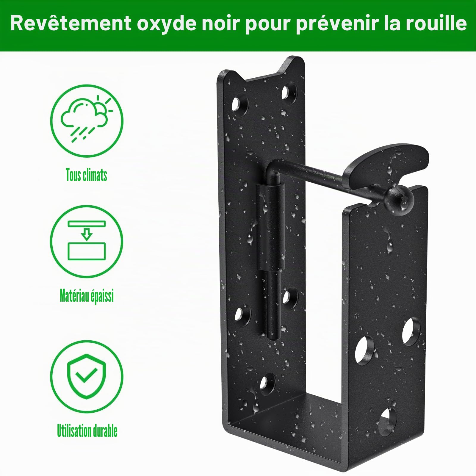 Dolibest 4pcs Loquet de Porte Portail en Bois Verrou de Porte Ferrures pour Bois 106.6 x 53.5mm Loquet Sécurité Résistant aux Intempéries Intérieur&Extérieur Jardin/Garage/Grange/Abri Jardin Sécurisé