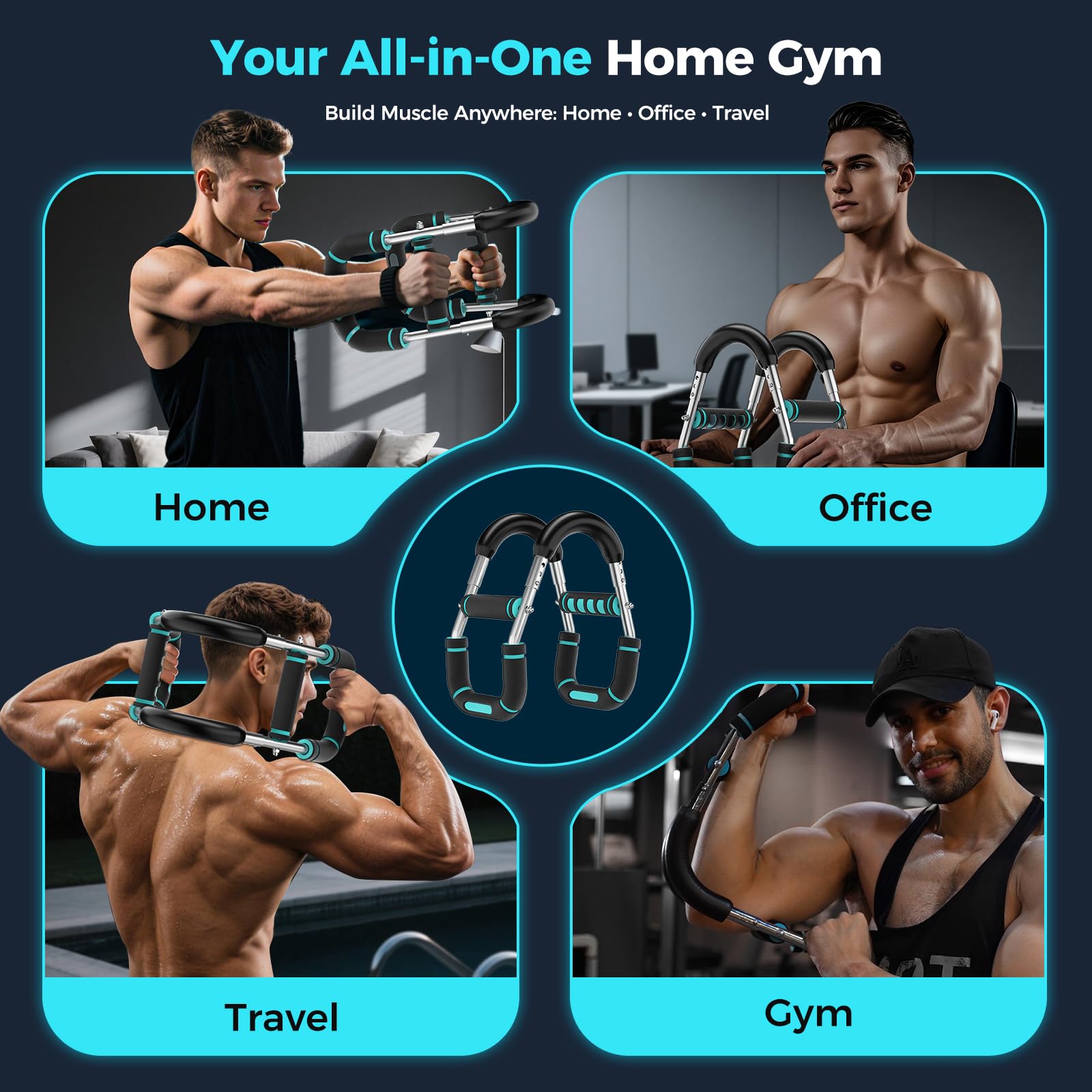 RENRUI Twister Arm Trainer Chest Workout Equipment for Men & Women, Adjustable 5 Resistance (40-130 lbs) Home Gym Strength Trainer with Anti-Slip Handles & Carry Bag (Blue&Sliver)