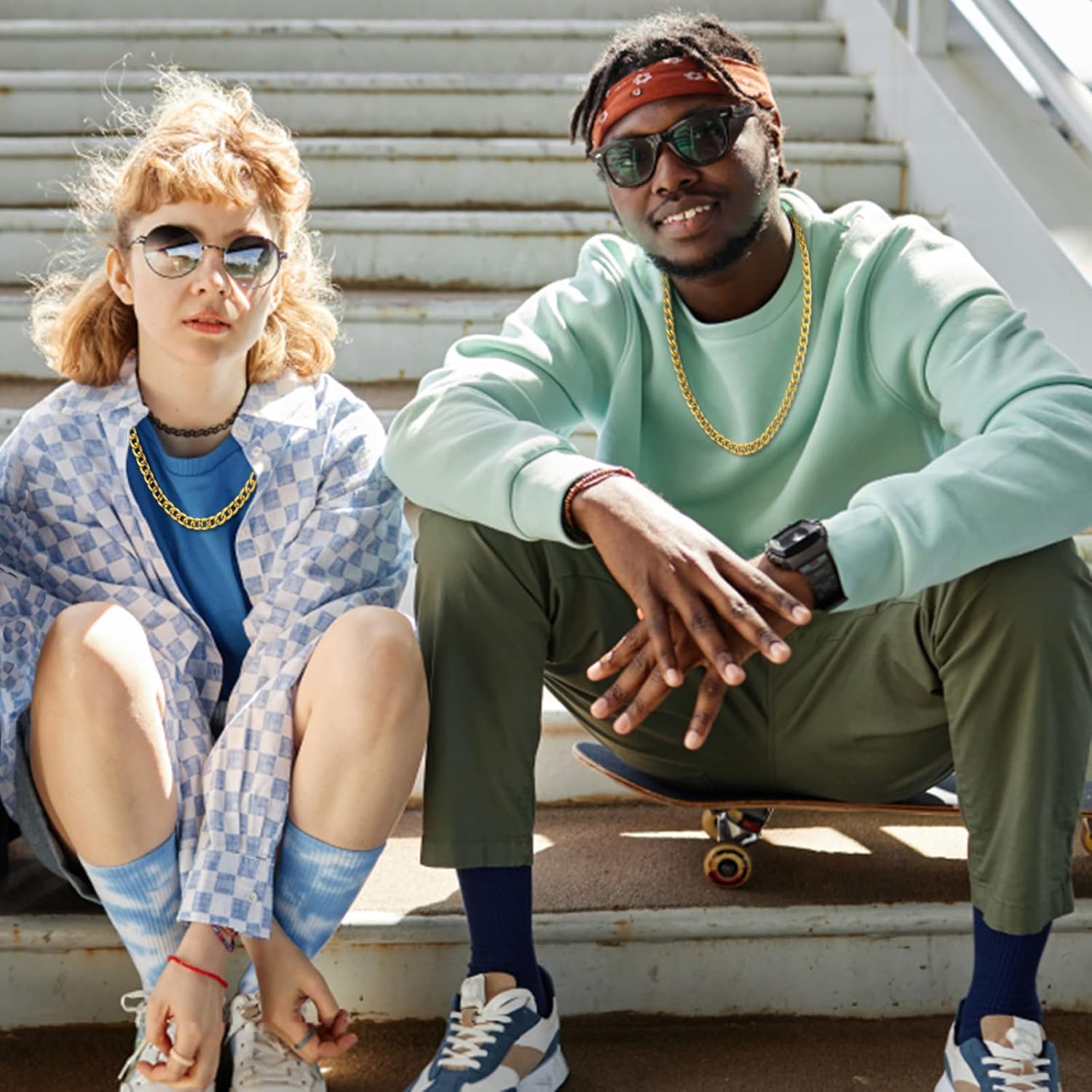 4 Pack 18/20/22/24inch Different Size Fake Gold Chain Hip Hop Rapper Faux Gold Stainless Steel Chunky Chain for 80's, 90's Party W: 8mm for Women Men - Image 6