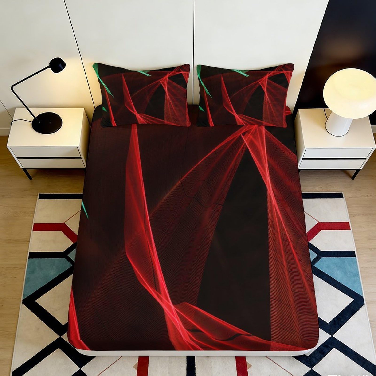 3D Printed Red Abstract Fitted Sheet Microfiber Soft Bed Cover for Bedroom Dorm Mattress Protection Decor 90x200x25cm