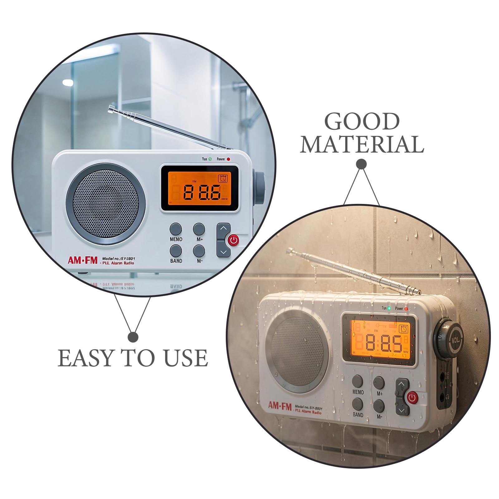 OUNONA Radio portátil Impermeable Am FM para Ducha con Pantalla LCD, Altavoz Resistente al Agua para Baño y SPA, Reproductor de Música para Piscina y Hogar, sin Pilas Incluidas