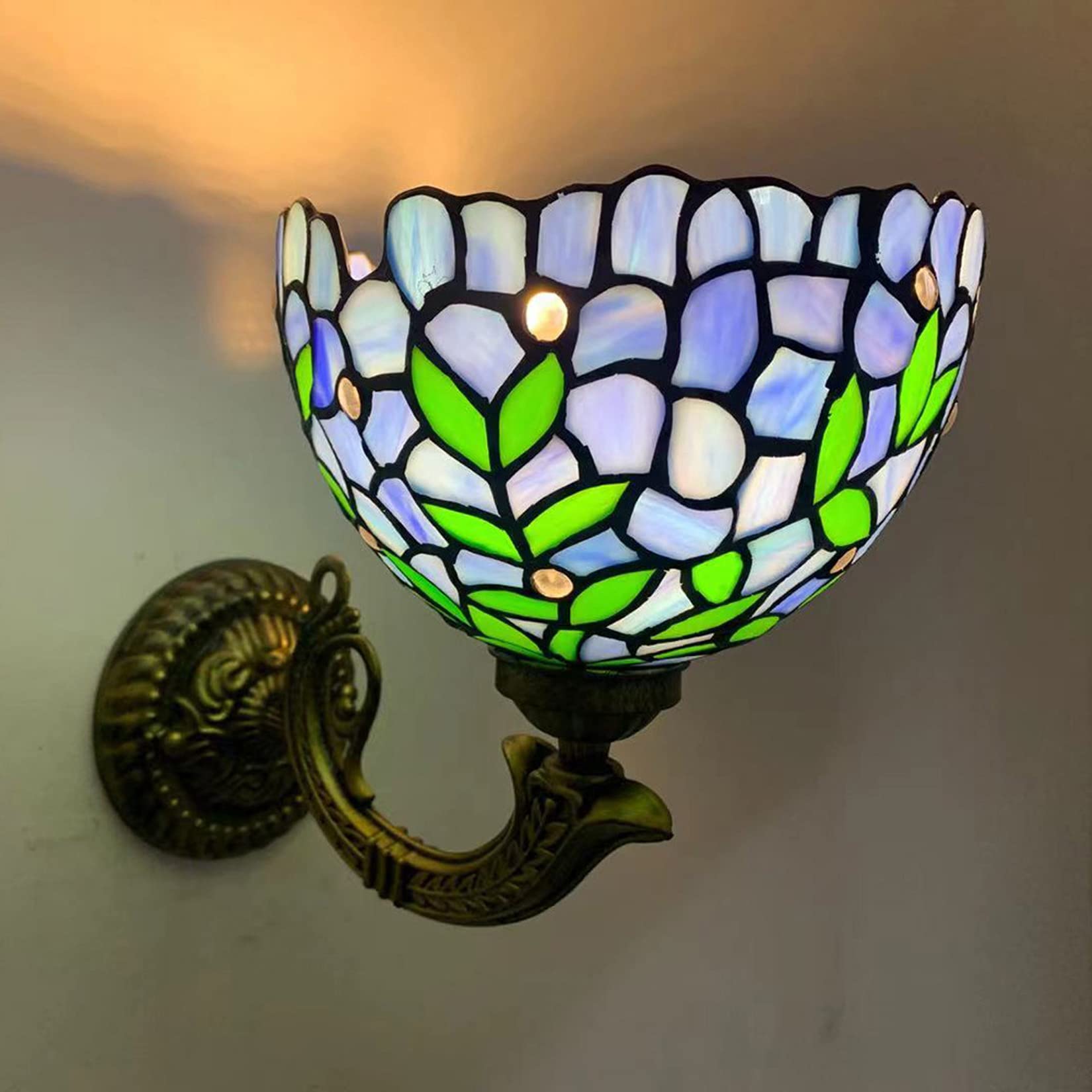 NHPJFDC Tiffany Style Wall Sconce Lights Wisteria Stained Glass Wall Lamp, Retro Pastoral Mirror Front Lights For Bedroom Bedside Hallway