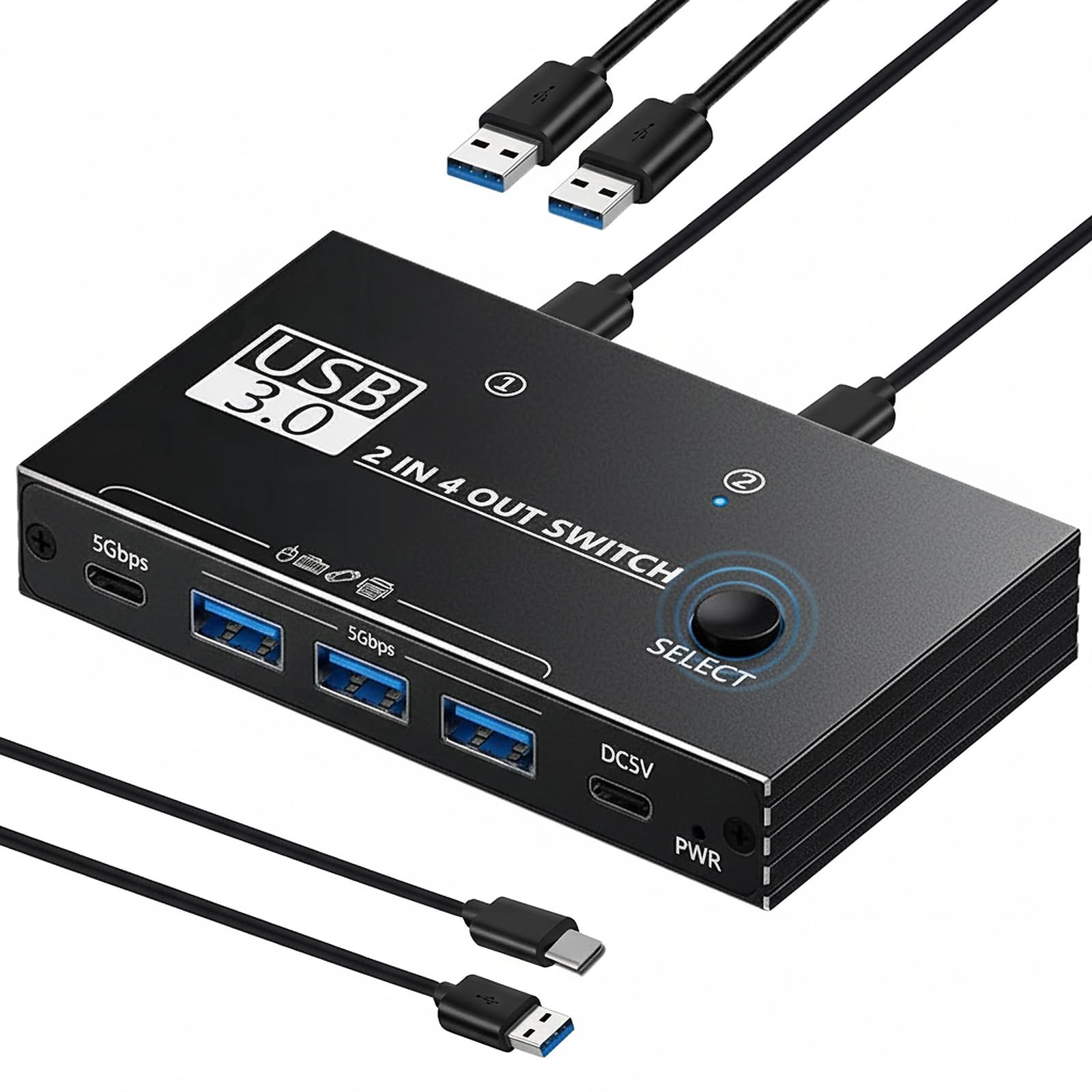 Commutatore USB Switch 3.0 per 2 PC Condividi Tastiera Mouse Stampante Scanner tra 2 Computer Compatibile con Windows Mac Linux Include 3 Cavi