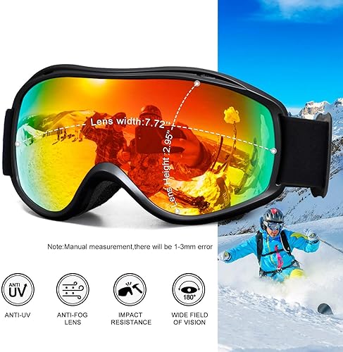Miniatura 3 de AVV Gafas de esquí con protección UV, antivaho, para snowboard, nieve, OTG para hombres, mujeres, adultos y jóvenes