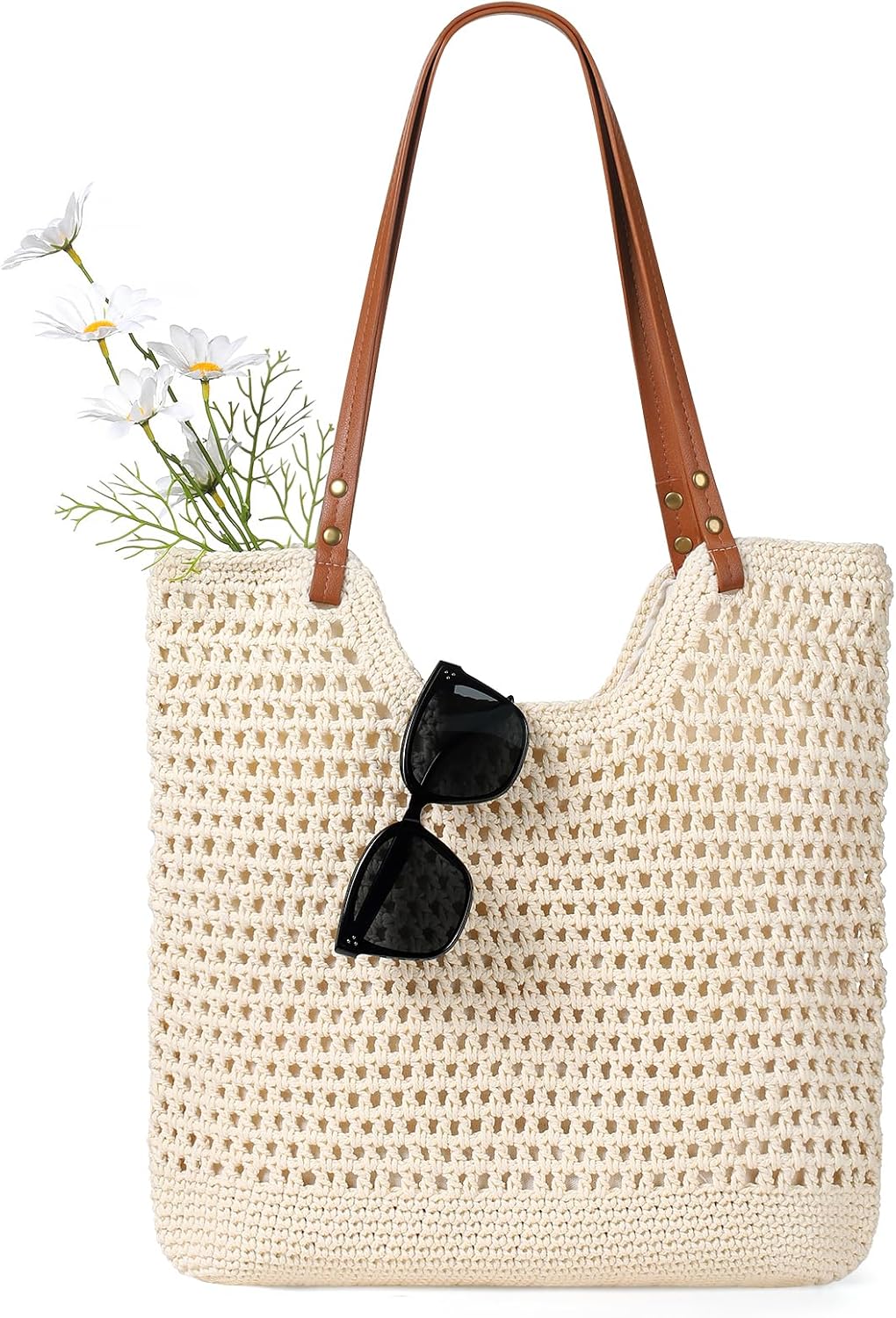 Sightor Crochet Beach Bag, Woven Tote Bag Summer Boho Bag Travel Casual Shoulder Bag for Summer Vacation