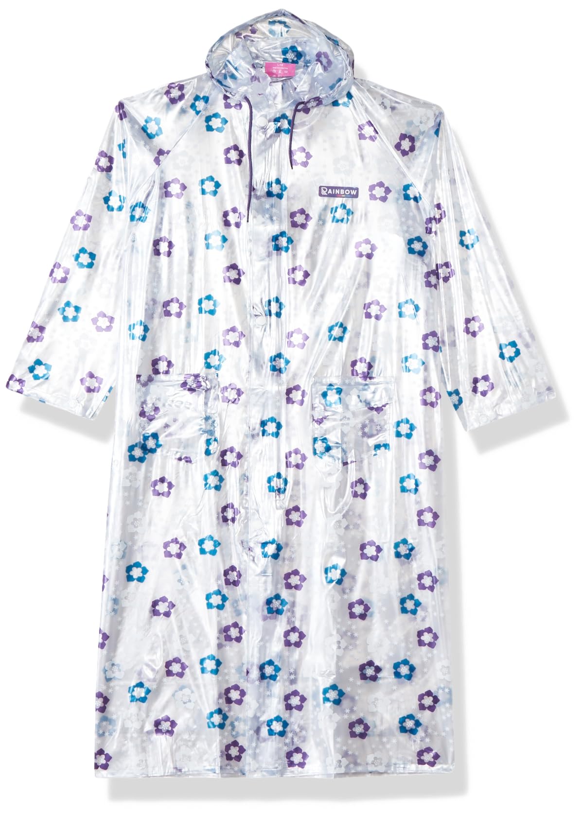 Rainbow Saffron Print Water Proof Women's Raincoats |Hooded Full Sleeves Outdoor Durable PVC Rainwear for Camping, Hiking, Travelling | Adjustable Drawstring | Purple & Blue, Size -XL-image-13