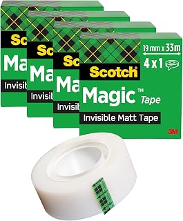 Scotch Magic Invisible Tape - 4 Rolls - 19mm x 33m - General Purpose Sticky Tape for Document Repair, Labels, and Sealing