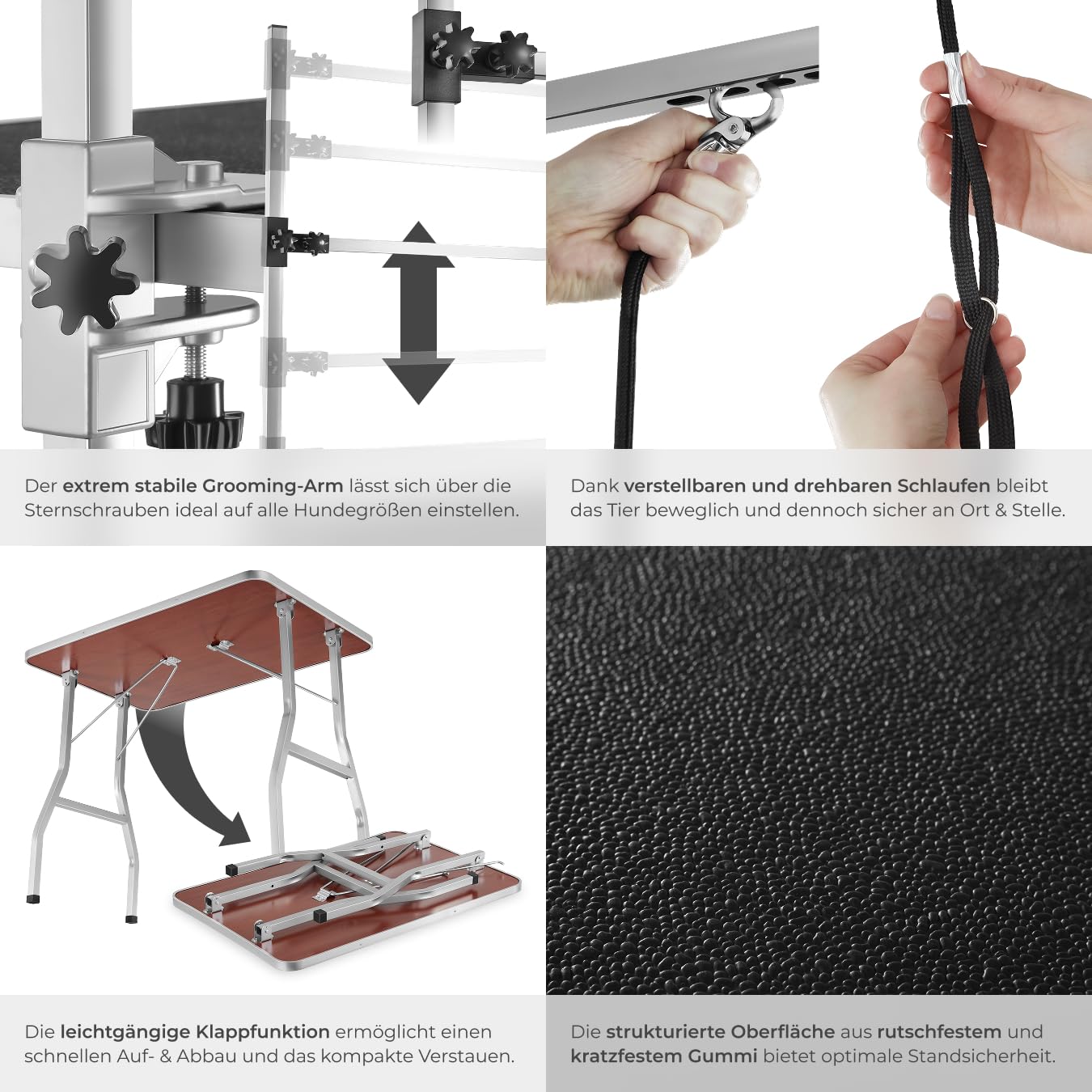 tectake® Haustier Trimmtisch, Frisiertisch Hund und Katze, Pflegetisch, Hundefriseur Zubehör, Dog Grooming, mit Galgen, Groomer Tisch klappbar, Schertisch Hund gummiert und Kratzfest