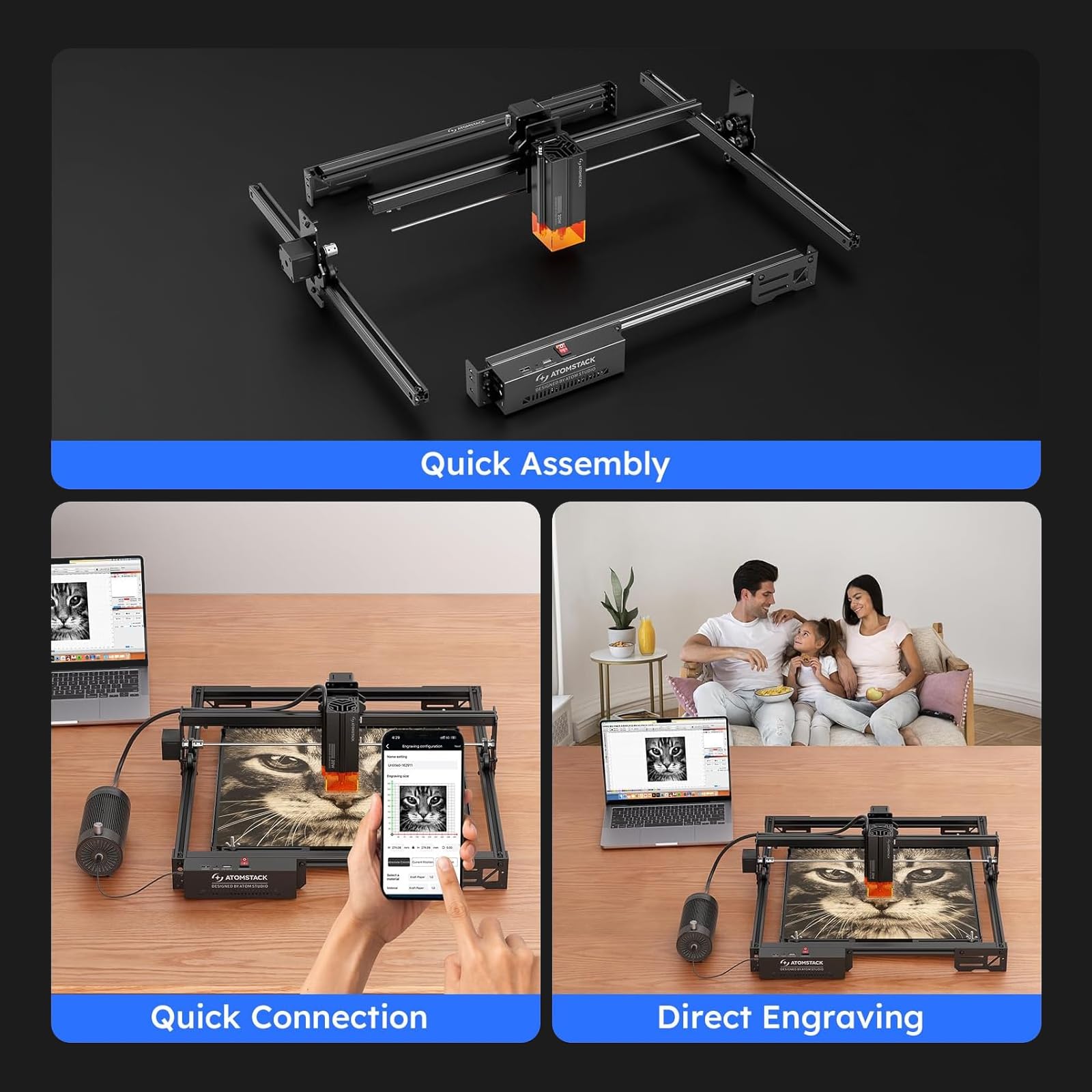 ATOMSTACK A20 Pro V2 moc wyjściowa, 20 W, wycinarka laserowa, grawerunek laserowy z F30 V2 Air Assist, grawerunek aplikacyjny, maszyna do grawerowania laserowego do drewna, metalu, akrylu, skóry
