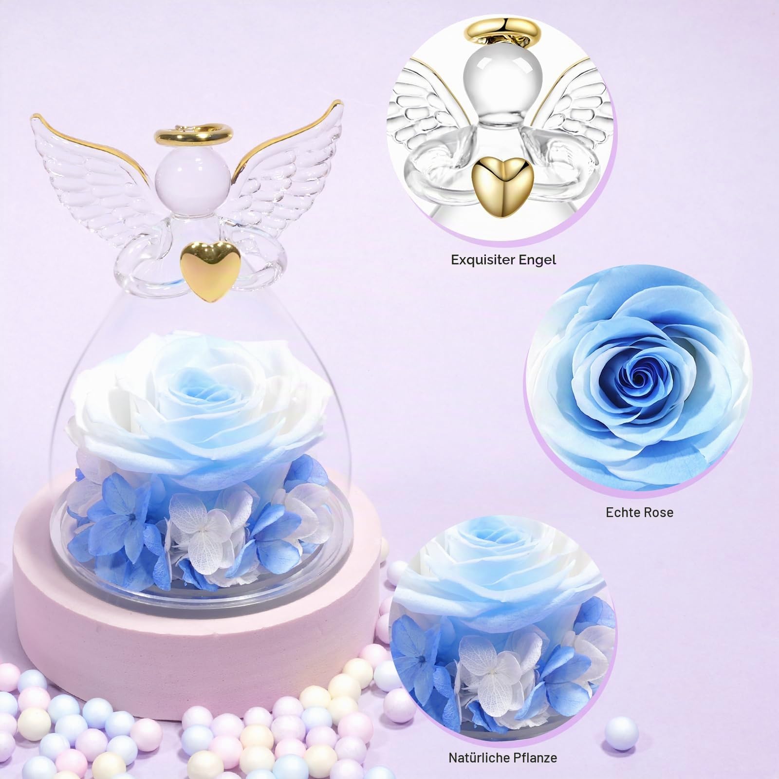 Yamonic Ewige Rose Engel Geschenke für Frauen, Ewige Rose im Glas Geschenke für Mama,Engel Figur Geburtstagsgeschenke für Frauen,Oma Geschenk,Echte Rose Schutzengel Weihnachten Muttertagsgeschenk