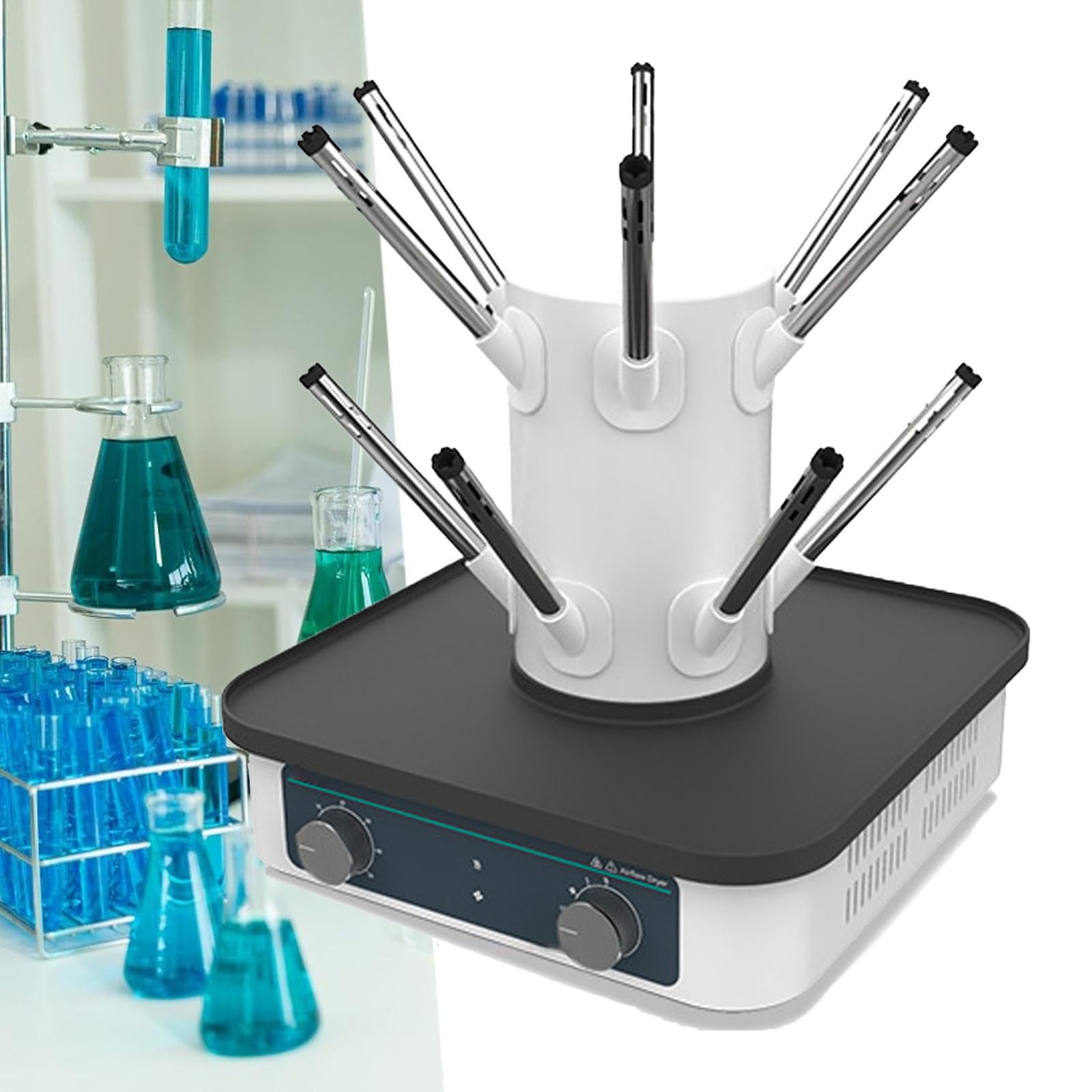 Estante de secado de cristalería de laboratorio, secadora de cristalería con temperatura ajustable, rango de tiempo de 0 a 60 minutos, para tubos de ensayo de vidrio, vasos (size_name 12)