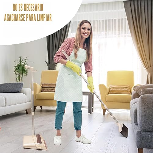Miniatura 3 de XXXFLOWER Juego de escoba y recogedor con mango largo, postes de acero inoxidable ligeros con escoba combinado para el hogar, cocina, oficina, pelo