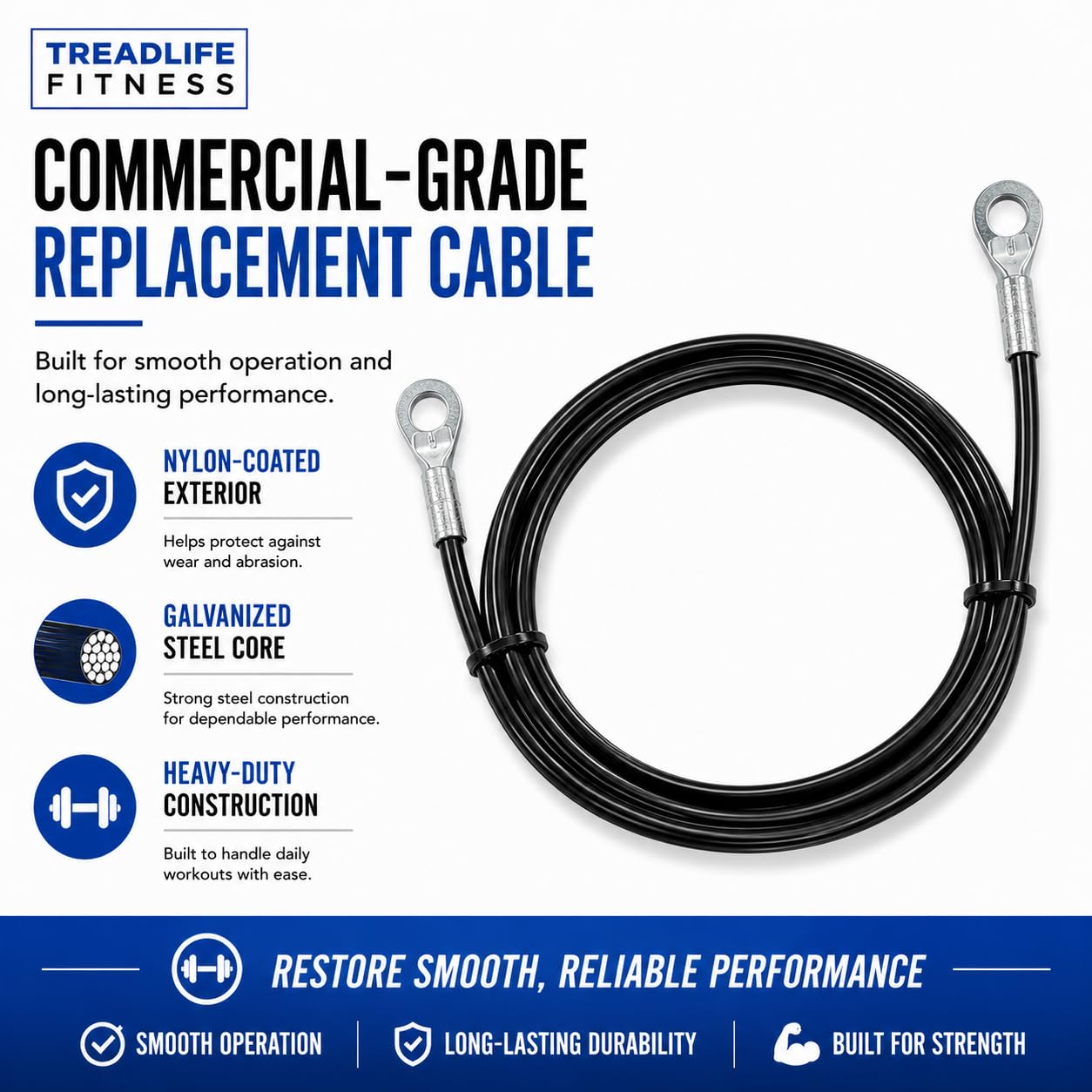 TreadLife Fitness Strapazierfähiges Ersatzkabel für alle Total Gym Modelle: 1000, 1500, 2000, 3000, XLS Up
