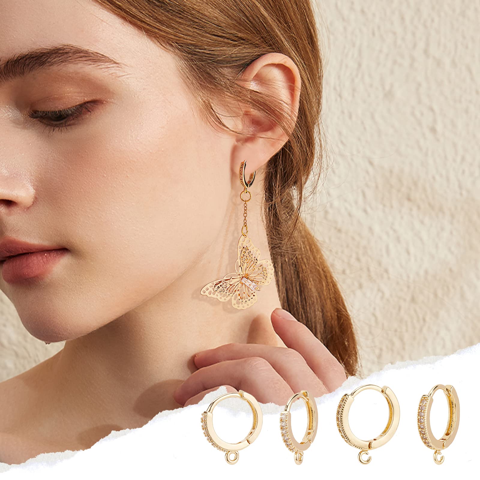 Ganci Per Orecchini In Ottone Placcato Oro 18K | 40 Pezzi 19x10x2mm | Con Leva Posteriore | Per Creazione Gioielli Fai Da Te - Foto 7