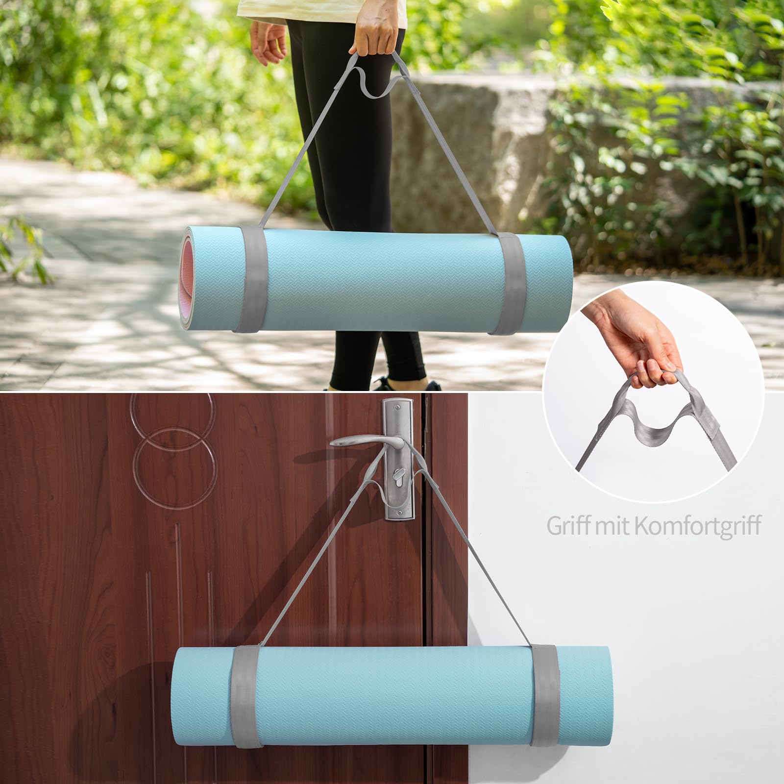Trilancer Anpassbarer Yogamattengurt mit Klettverschluss, Yoga-Mattenhalterung, zum Tragen, Verstauen und Organisieren von Yogamatten aller Größen– Matte nicht inklusive