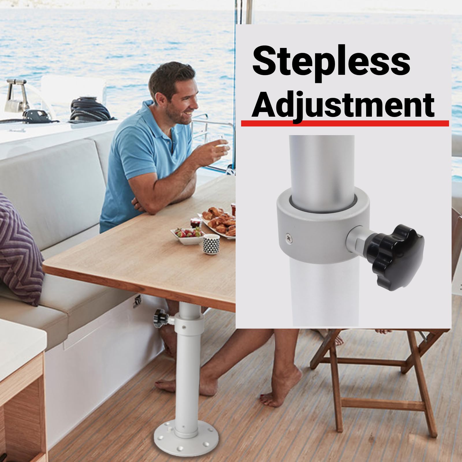 Gambe da tavolo regolabili in alluminio, da 460 a 700 mm, girevole a 360 gradi, per camper, barca, yacht