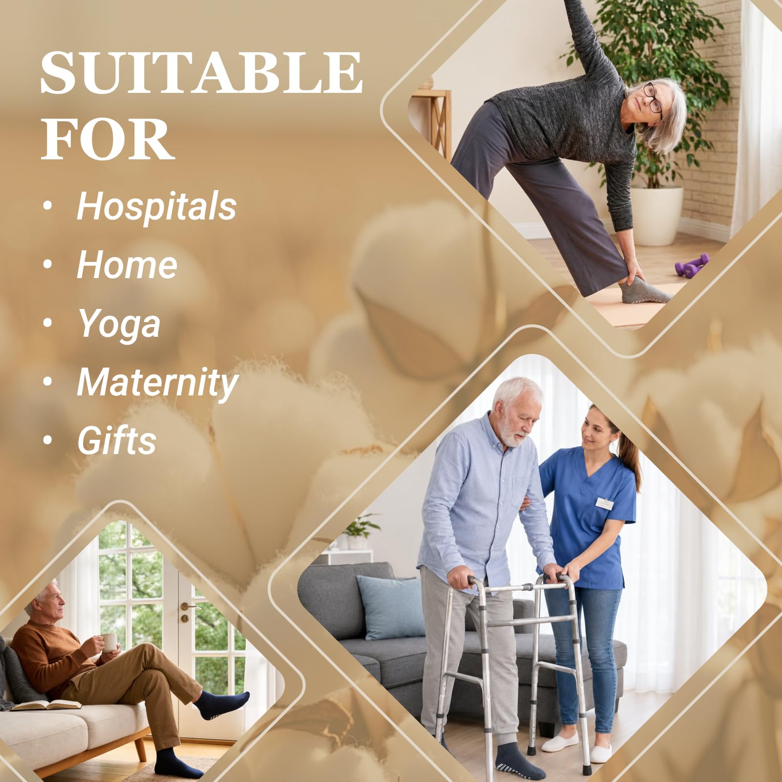 ZAKASA Calcetines antideslizantes para hombre: calcetines antideslizantes para ancianos, hospitales, yoga, pilates
