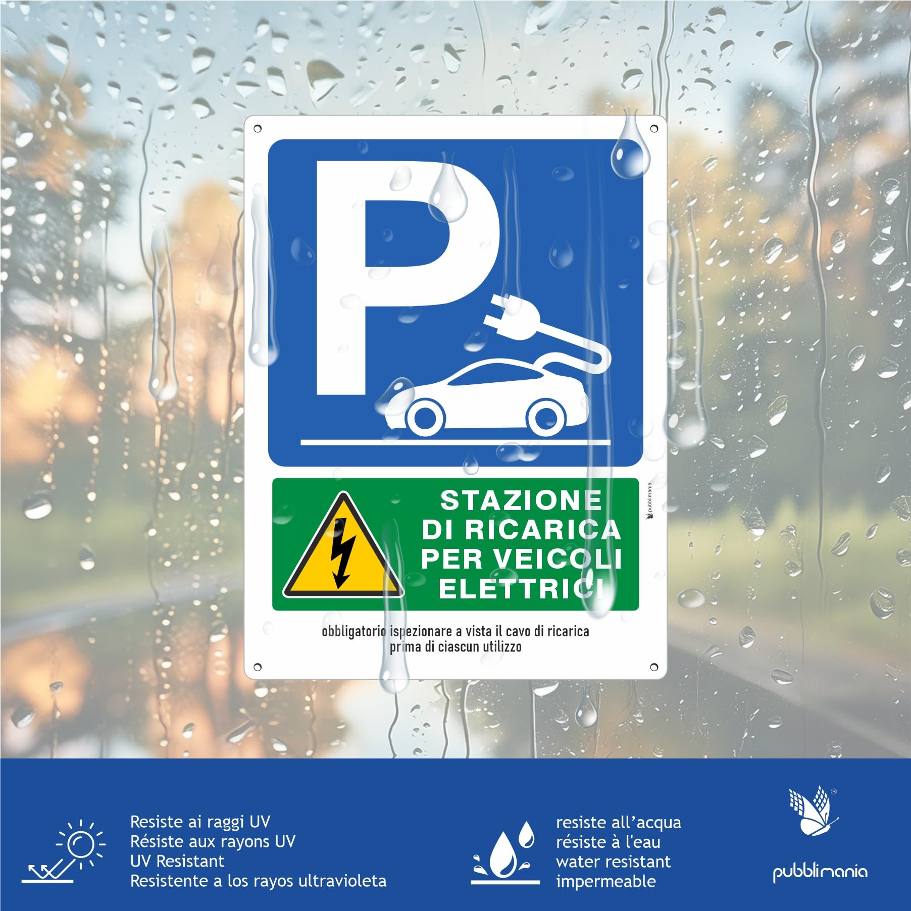Pubblimania Parcheggio Ricarica Auto Elettriche Ispezionare Cavo | Cartello in Alluminio composito spessore 3 mm, per esterno/interno (Ispezionare Cavo, 30x40)