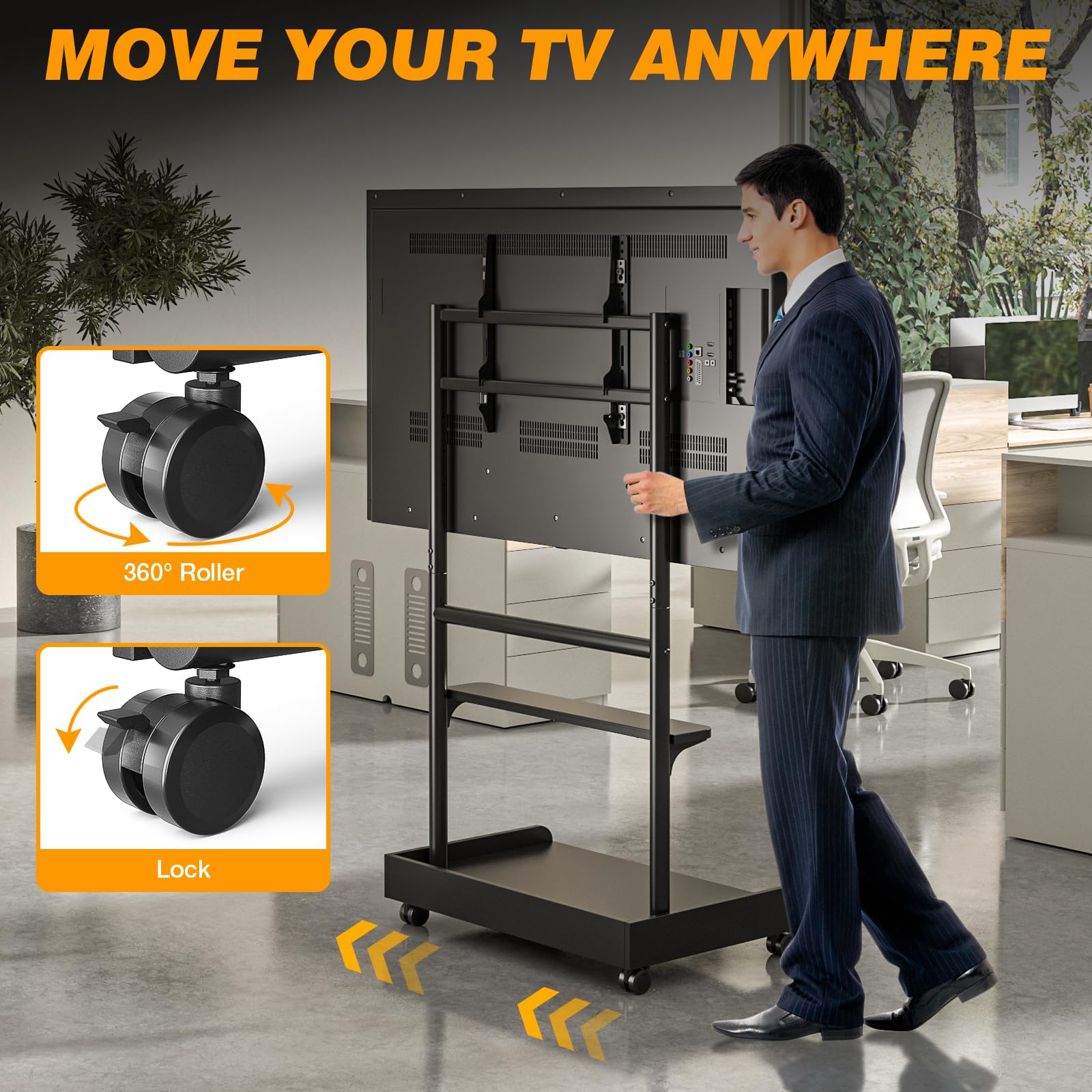 TVON Support TV sur Pied pour Téléviseur de 40-86 Pouce Ecran LED LCD Plasma, Support TV roulettes avec Socle en Bois Réglable en Hauteur Chariot TV avec Étagère Jusqu 'à 68 kg Max VESA 600x400 mm