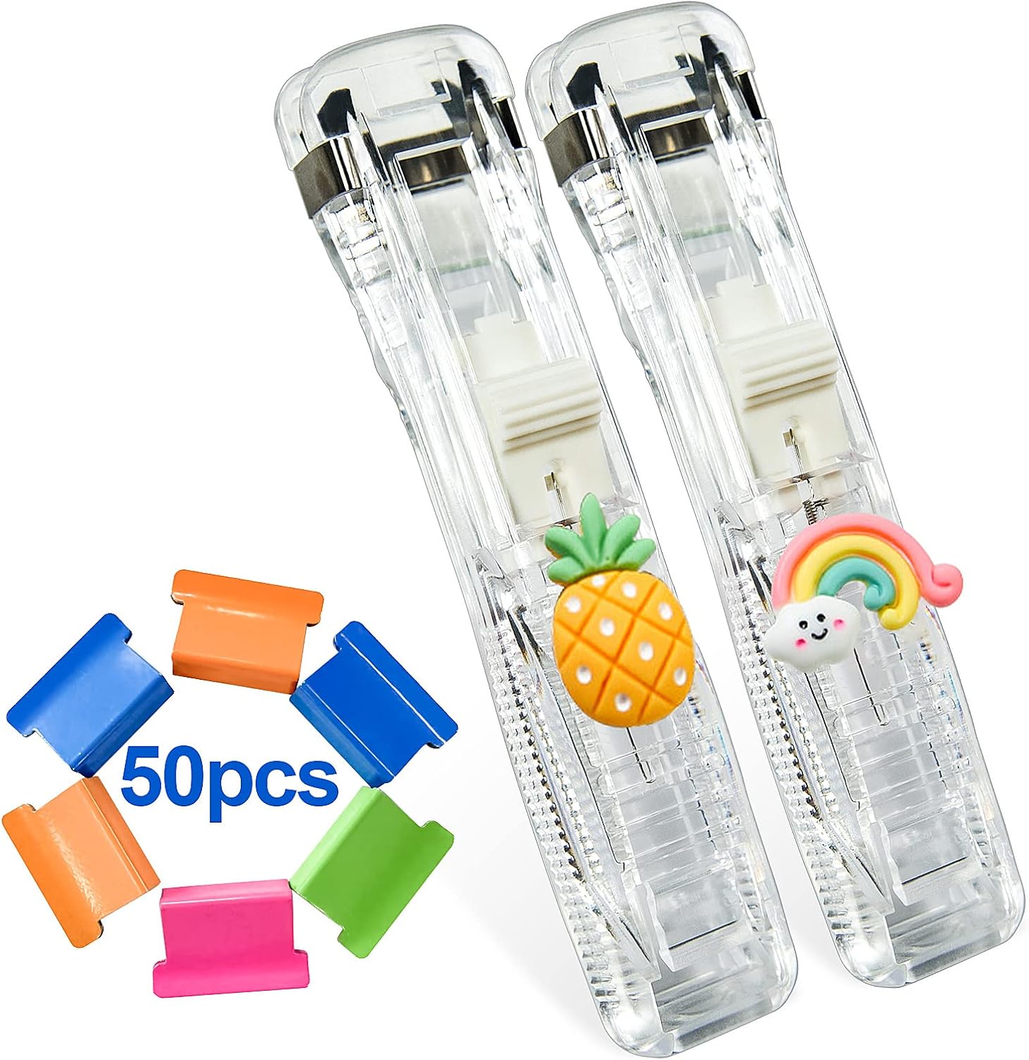 FUN LAVIE 2 Pack Clam Clip Dispenser with 50 Colorful Metal Clip Refills Portable