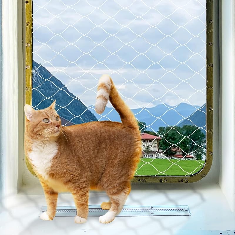 PAWISE Cat Safety Net, Cat Balcony Net Pet Anti-Fall Netting for Window Stairs,Dog Fence Nets Transparent (26x10 Ft)