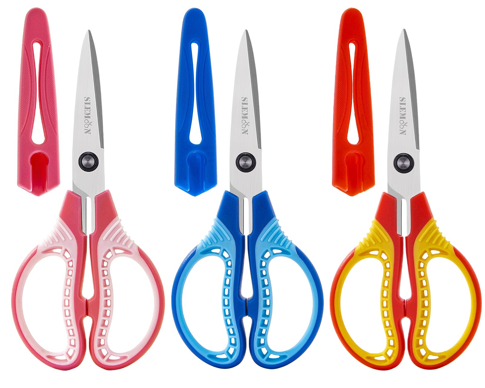 Kinderschere, 17,8 cm, spitze Spitze, rechts/links, mit Schutzhülle, weiche ABS-Griffe und Edelstahlklingen, ultra-langlebig für Klassenzimmer, Zuhause, Schule, täglichen Gebrauch (3er-Pack)