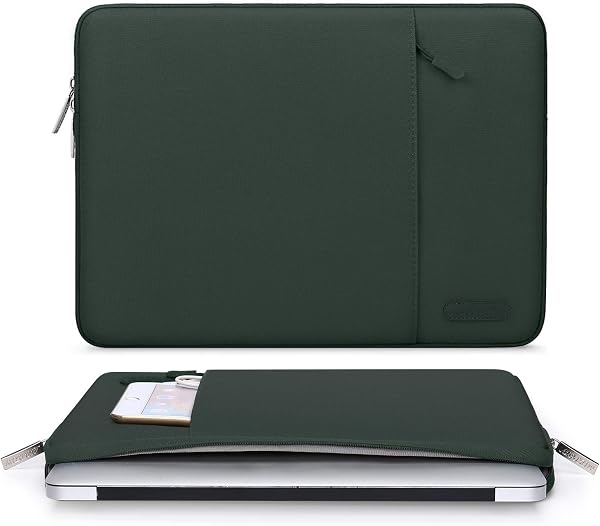 MOSISO Laptop Sleeve 13.3 Inches, Compatible with MacBook Air/Pro 13/Pro 14 M5 M4 M3 M2 M1, HP Dell Asus Lenovo, 13-13.3 Inch Laptop Sleeve Polyester Vertical Bag with Pocket, Midnight Green - 2
