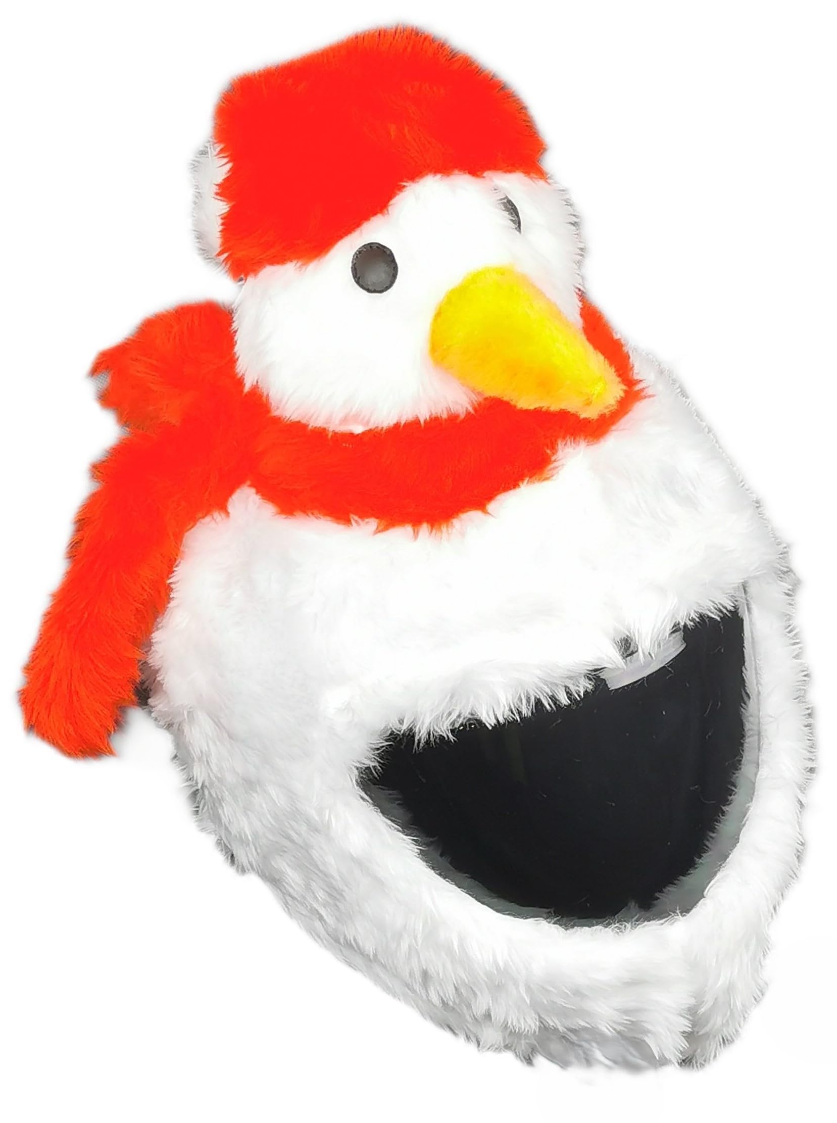 Housse Casque Moto Peluche - Couvre-Casque Intégral Amusant | Bonhomme de Neige avec oreilles - idée cadeau originale pour motards, convient aussi au ski, taille unique, homme et femme