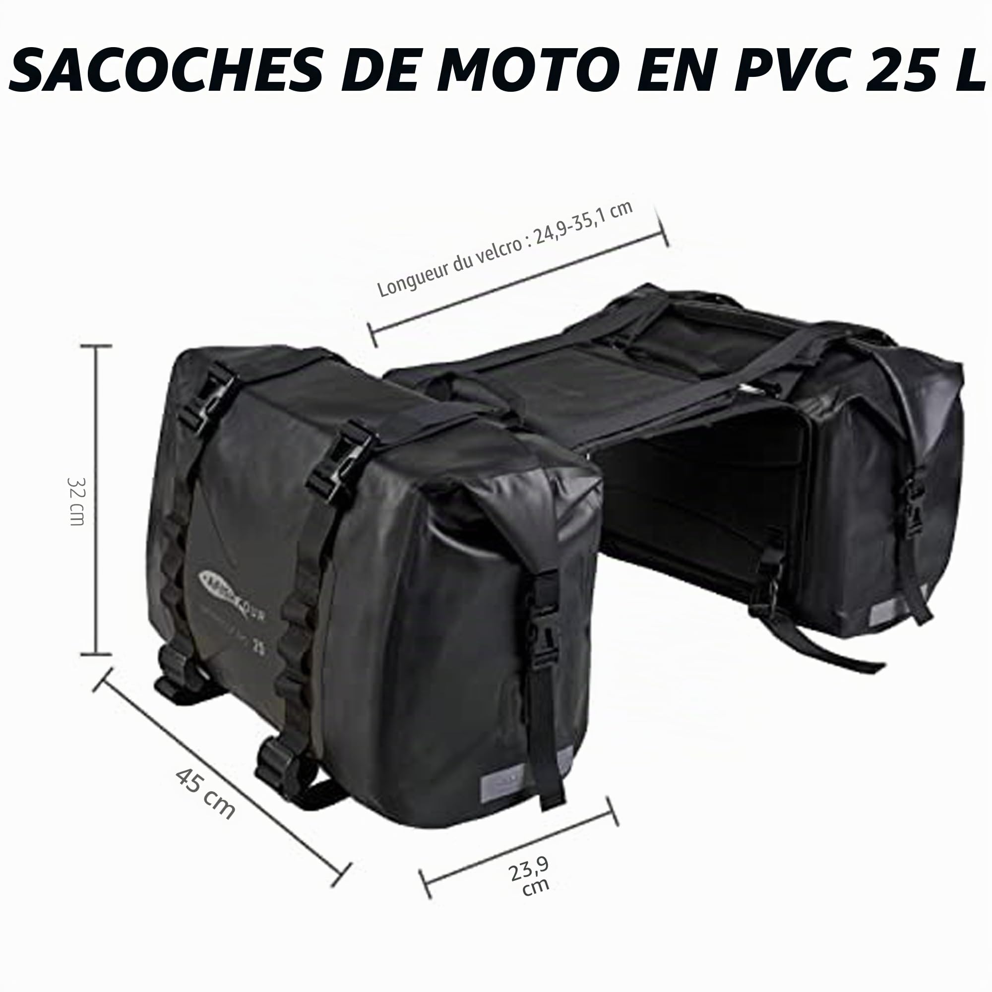 Waterproof Motorcycle Saddlebags - 50L Motorcycle Luggage Bags for Motorbike Travel - Detachable Panniers Bags - for Scooter, Honda, Suzuki, Yamaha (Black, 2 Pack)