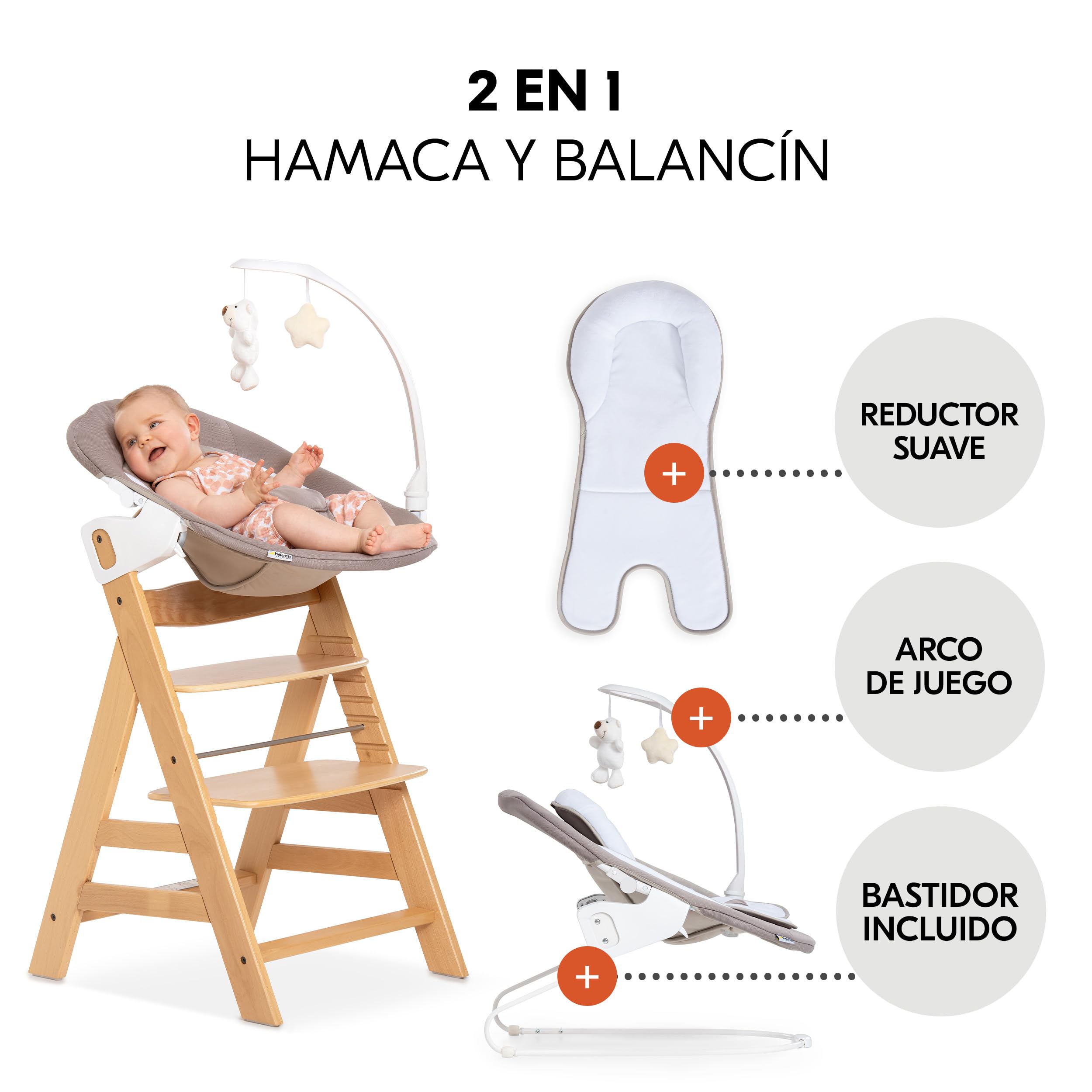 hauck Alpha Plus Newborn Set Deluxe Trona Evolutiva Bebe con Hamaca, Cojín y Arnés - Hamaca Alta Reclinable desde el Nacimiento - Silla Madera Niño Regulable - Tronas Infantiles de Madera - Natural