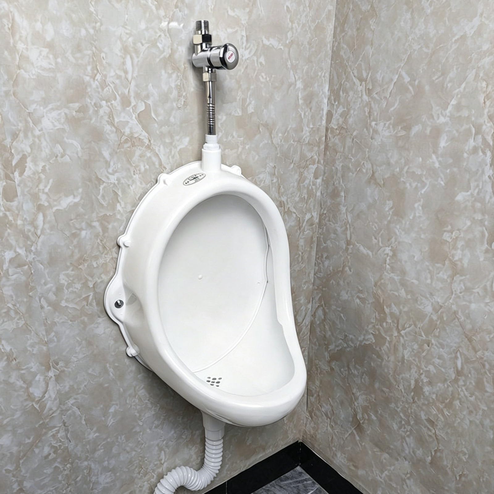Urinal de Plástico con Sistema de Válvula y Sifón Anti-Olor – Montaje Mural de Alta Resistencia, Diseño Compacto, Blanco, para Garaje, Taller y Oficina