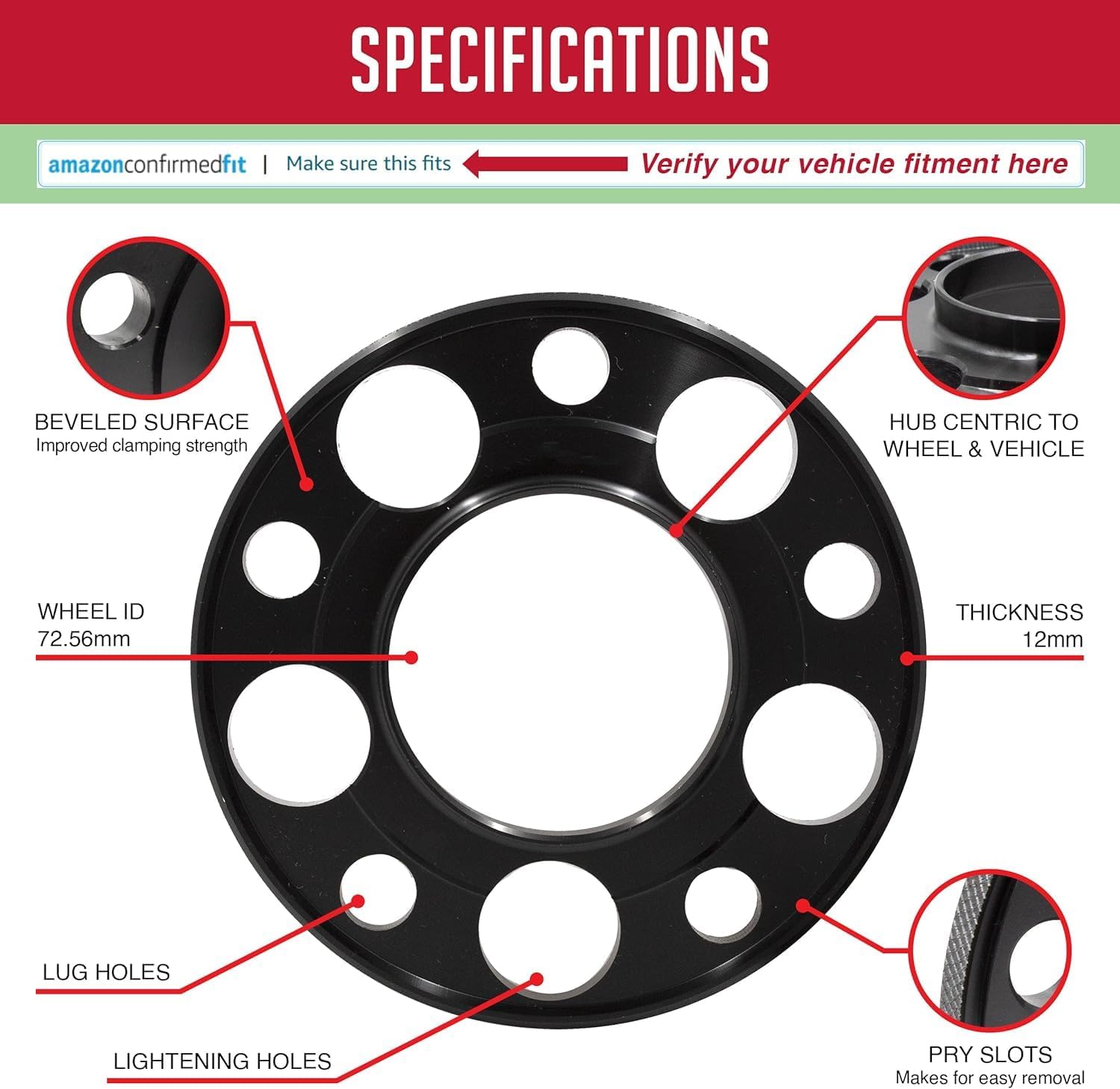 Wheel Accessories Parts Hub Centric Billet Wheel Spacers 12mm Thick Fits Bolt Patterns 5 x 120