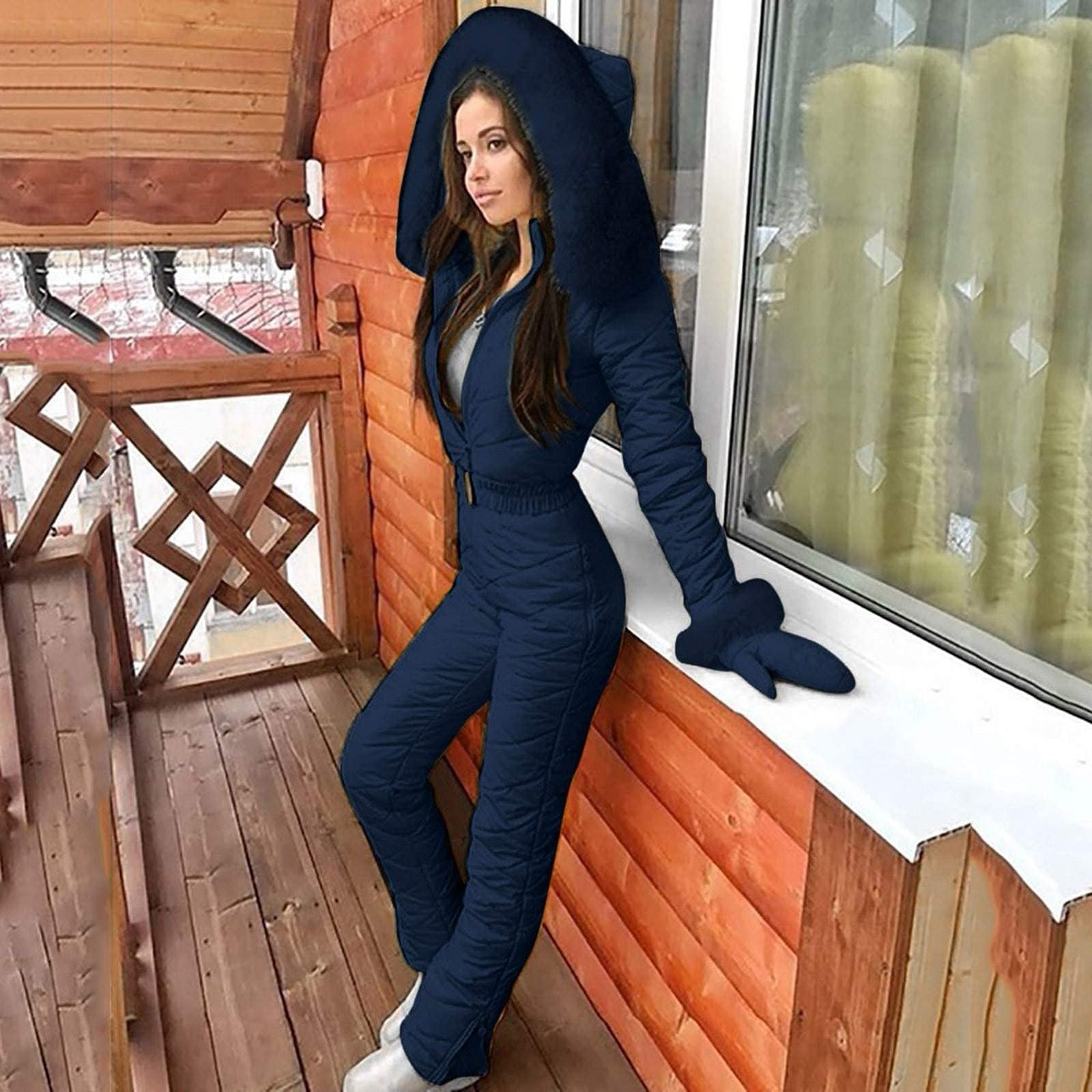 Generisch Skianzug Damen Einteiler Wasserdicht Schneeanzug Warm Gefüttert Elegant Skioverall Winter Outdoor Oversize Schneeoverall Skifahren Winddicht Skibekleidung Atmungsaktiv Jumpsuit Mit Kapuze