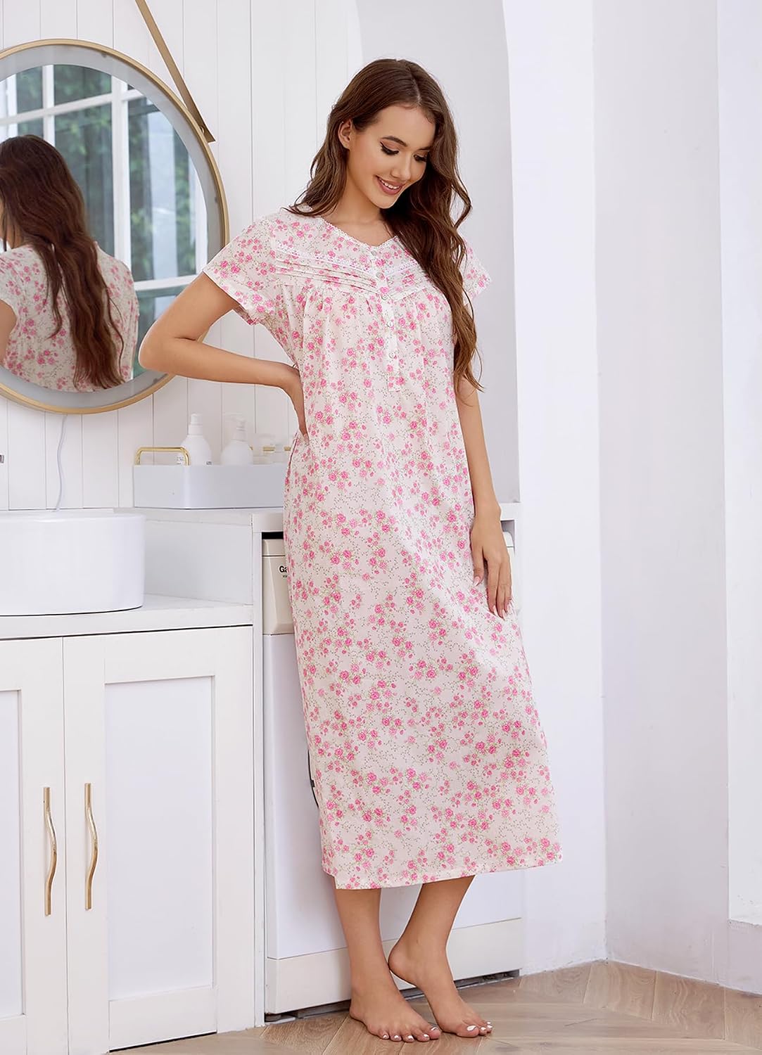 IZZY + TOBY Women's 100% Cotton Soft Nightdress Pajamas Short Sleeve Women Nightgowns